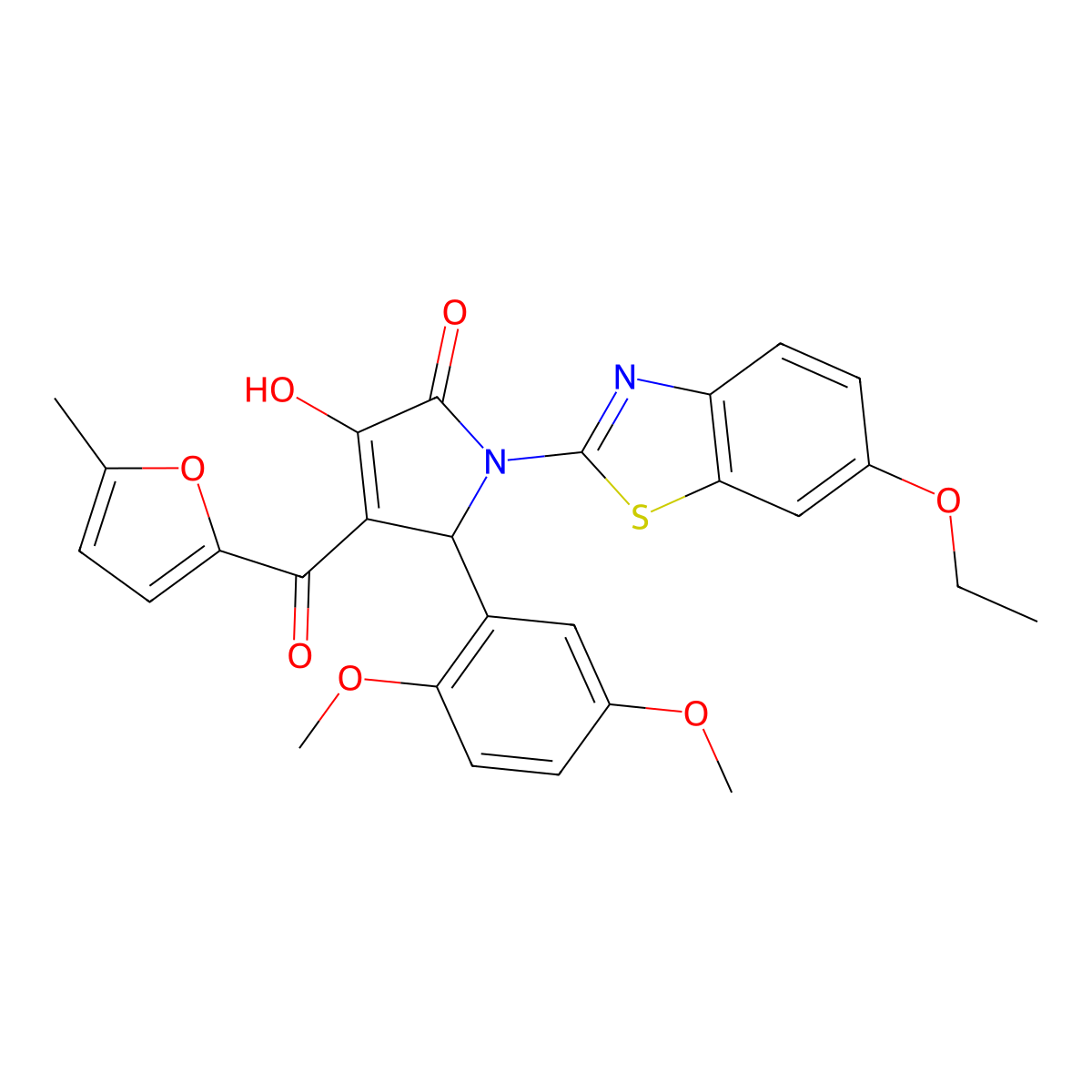 (4E)-5-(2,5-dimethoxyphenyl)-1-(6-ethoxy-1,3-benzothiazol-2-yl)-4-[hydroxy(5-methylfuran-2-yl)methylidene]pyrrolidine-2,3-dione molecular structure, CAS 514192-47-3