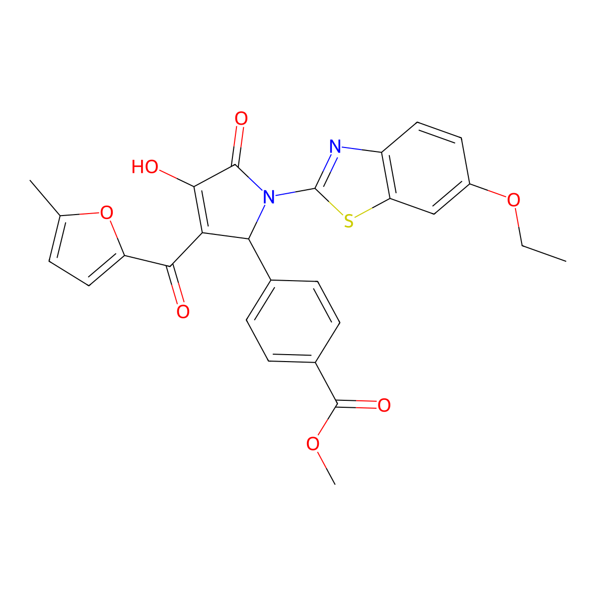 methyl 4-{(3E)-1-(6-ethoxy-1,3-benzothiazol-2-yl)-3-[hydroxy(5-methylfuran-2-yl)methylidene]-4,5-dioxopyrrolidin-2-yl}benzoate molecular structure, CAS 514192-49-5