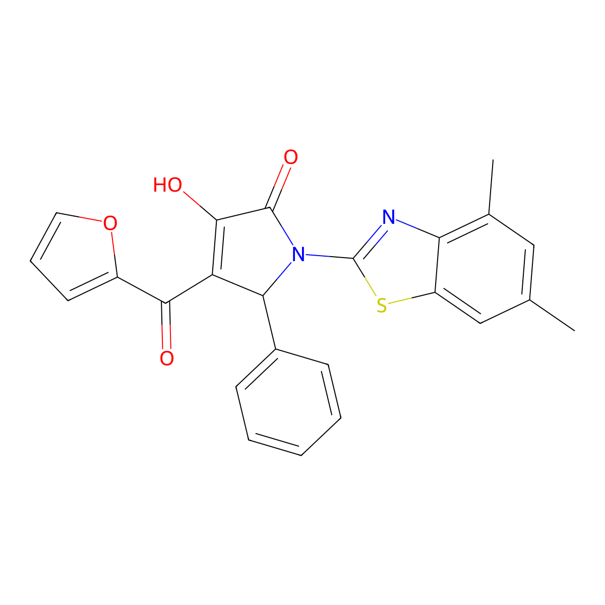 (4E)-1-(4,6-dimethyl-1,3-benzothiazol-2-yl)-4-[furan-2-yl(hydroxy)methylidene]-5-phenylpyrrolidine-2,3-dione molecular structure, CAS 514194-58-2