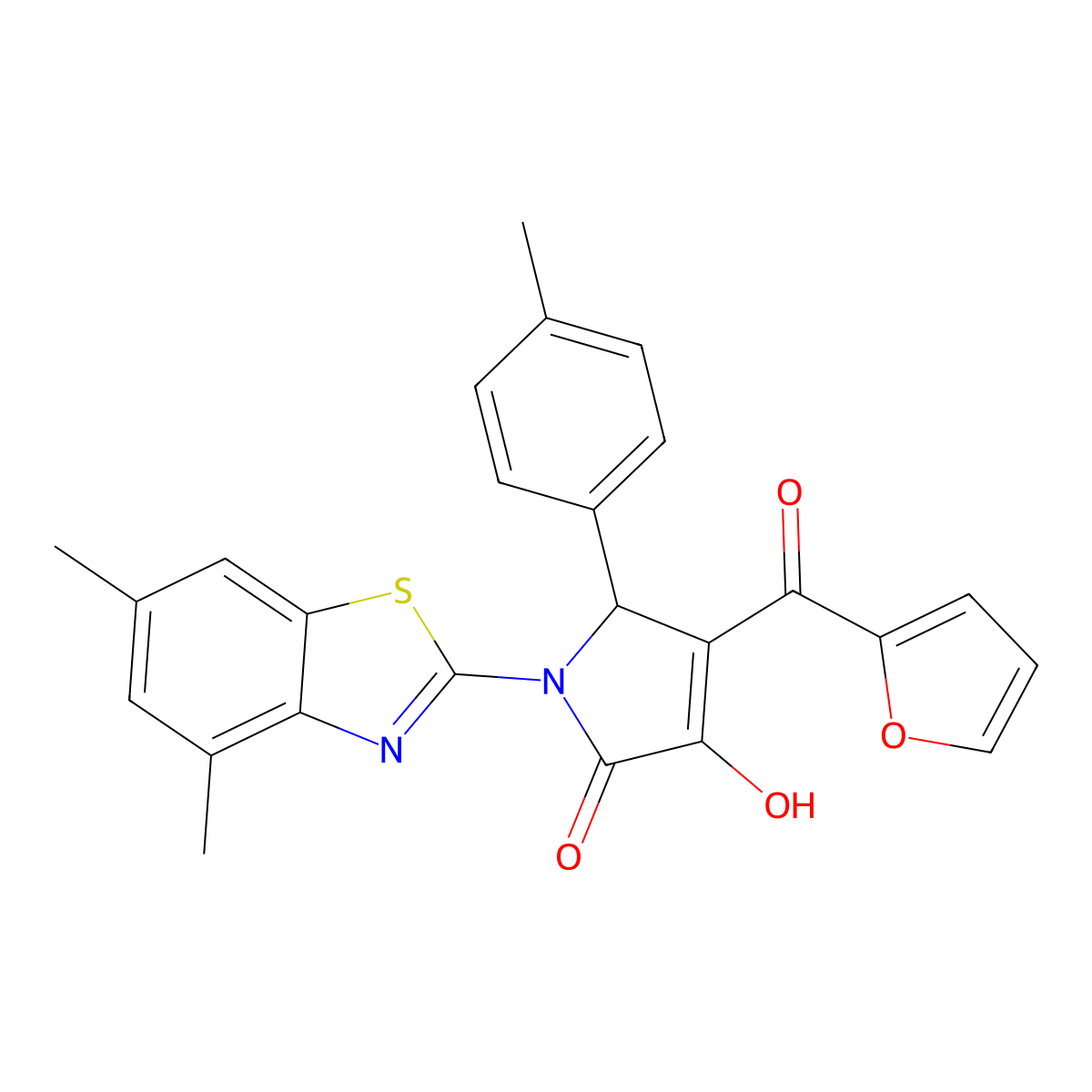 (4E)-1-(4,6-dimethyl-1,3-benzothiazol-2-yl)-4-[furan-2-yl(hydroxy)methylidene]-5-(4-methylphenyl)pyrrolidine-2,3-dione molecular structure, CAS 514194-59-3