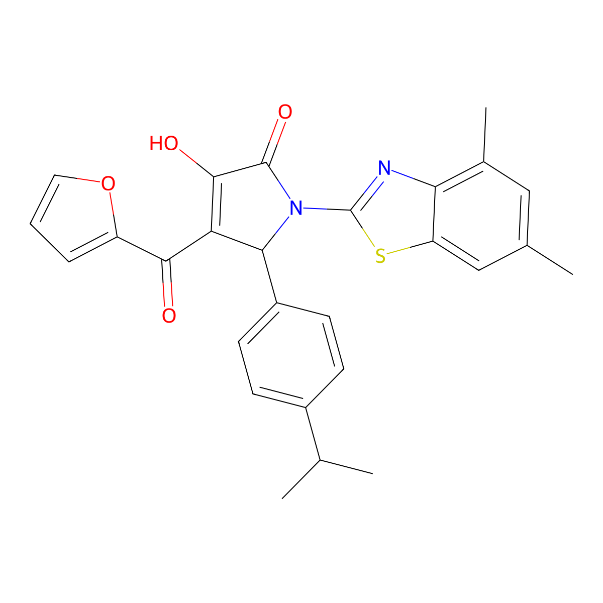 (4E)-1-(4,6-dimethyl-1,3-benzothiazol-2-yl)-4-[furan-2-yl(hydroxy)methylidene]-5-[4-(propan-2-yl)phenyl]pyrrolidine-2,3-dione molecular structure, CAS 514194-60-6