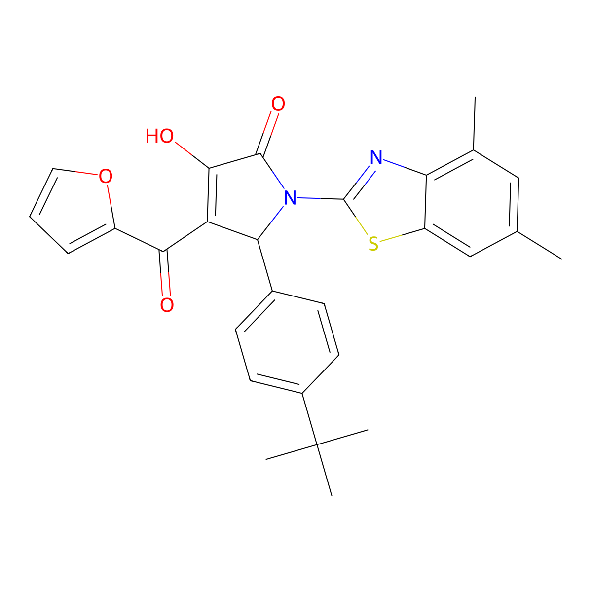 1-(4,6-Dimethylbenzothiazol-2-yl)-5-[4-(tert-butyl)phenyl]-4-(2-furylcarbonyl)-3-hydroxy-3-pyrrolin-2-one molecular structure, CAS 514194-61-7