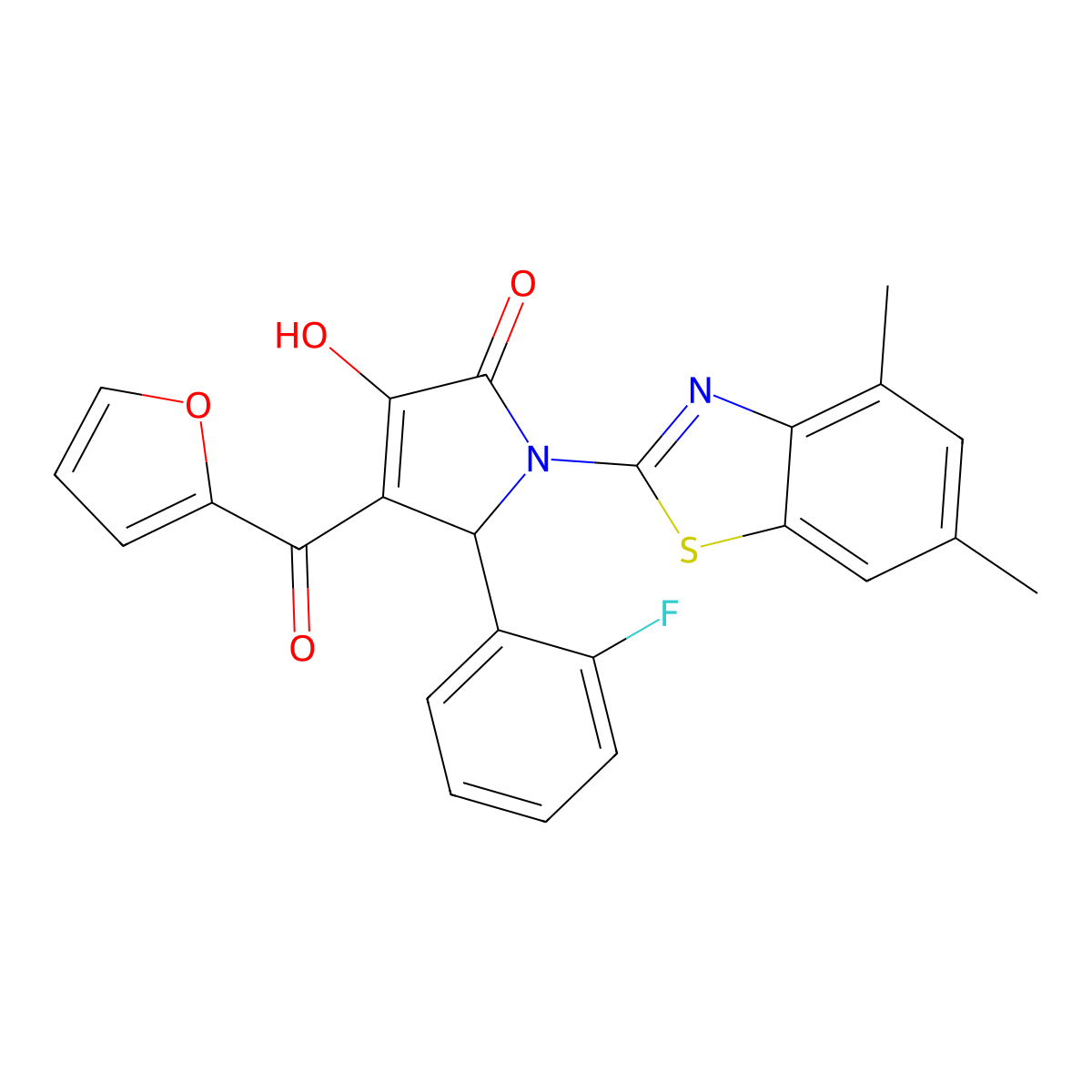 (4E)-1-(4,6-dimethyl-1,3-benzothiazol-2-yl)-5-(2-fluorophenyl)-4-[furan-2-yl(hydroxy)methylidene]pyrrolidine-2,3-dione molecular structure, CAS 514194-62-8