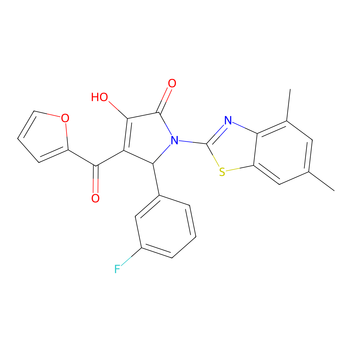 1-(4,6-dimethylbenzo[d]thiazol-2-yl)-5-(3-fluorophenyl)-4-(furan-2-carbonyl)-3-hydroxy-1H-pyrrol-2(5H)-one molecular structure, CAS 514194-63-9