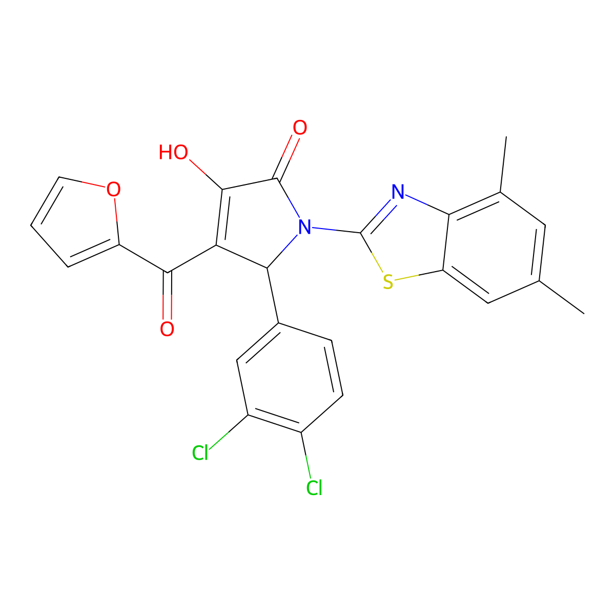 (4E)-5-(3,4-dichlorophenyl)-1-(4,6-dimethyl-1,3-benzothiazol-2-yl)-4-[furan-2-yl(hydroxy)methylidene]pyrrolidine-2,3-dione molecular structure, CAS 514194-67-3