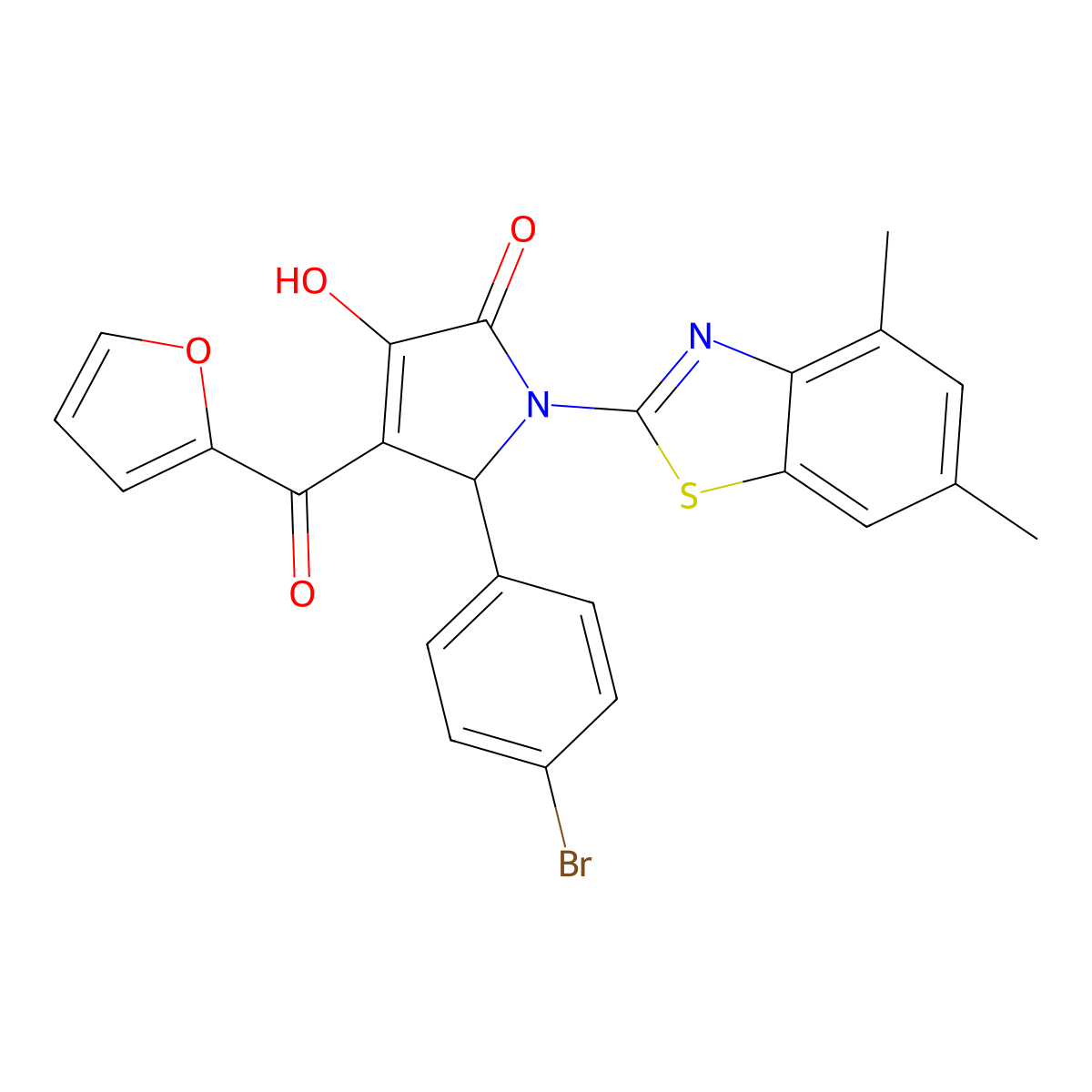 (4E)-5-(4-bromophenyl)-1-(4,6-dimethyl-1,3-benzothiazol-2-yl)-4-[furan-2-yl(hydroxy)methylidene]pyrrolidine-2,3-dione molecular structure, CAS 514194-69-5