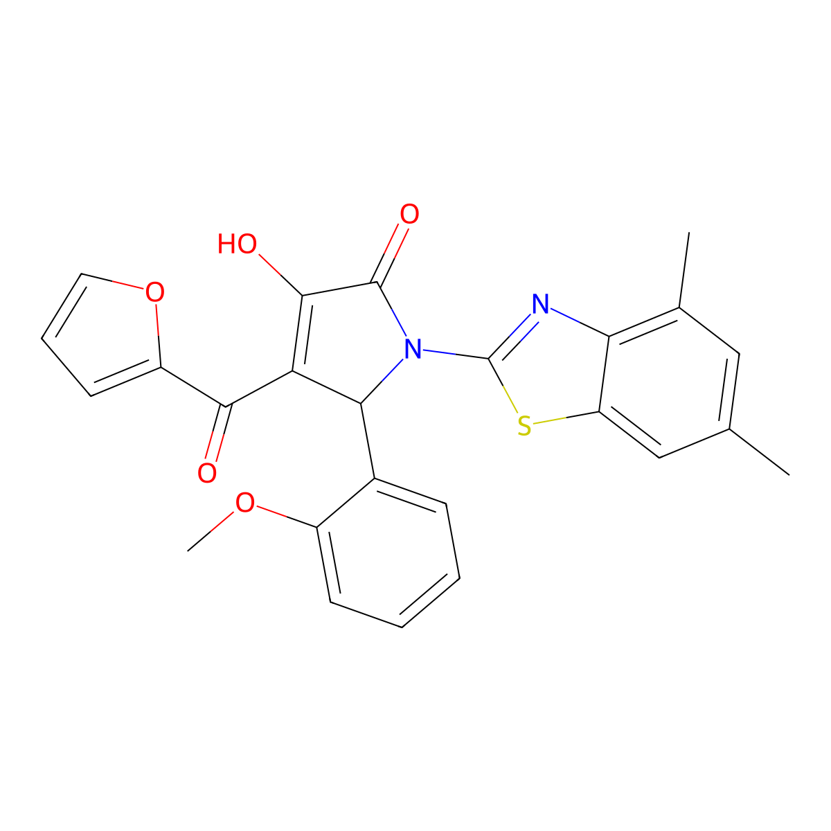 (4E)-1-(4,6-dimethyl-1,3-benzothiazol-2-yl)-4-[furan-2-yl(hydroxy)methylidene]-5-(2-methoxyphenyl)pyrrolidine-2,3-dione molecular structure, CAS 514194-72-0