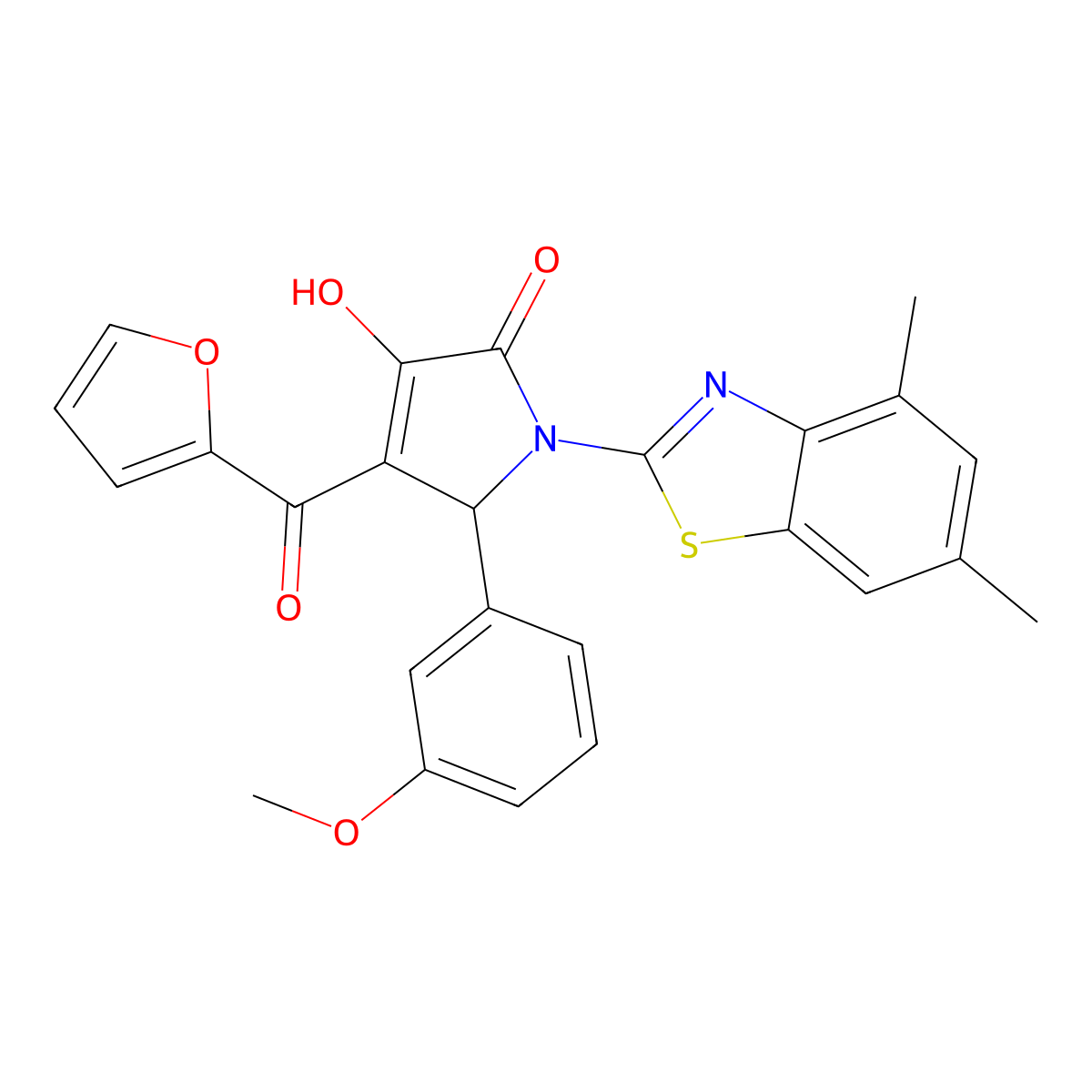 (4E)-1-(4,6-dimethyl-1,3-benzothiazol-2-yl)-4-[furan-2-yl(hydroxy)methylidene]-5-(3-methoxyphenyl)pyrrolidine-2,3-dione molecular structure, CAS 514194-73-1