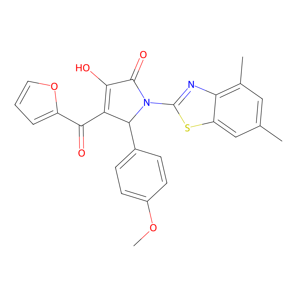 (4E)-1-(4,6-dimethyl-1,3-benzothiazol-2-yl)-4-[furan-2-yl(hydroxy)methylidene]-5-(4-methoxyphenyl)pyrrolidine-2,3-dione molecular structure, CAS 514194-74-2