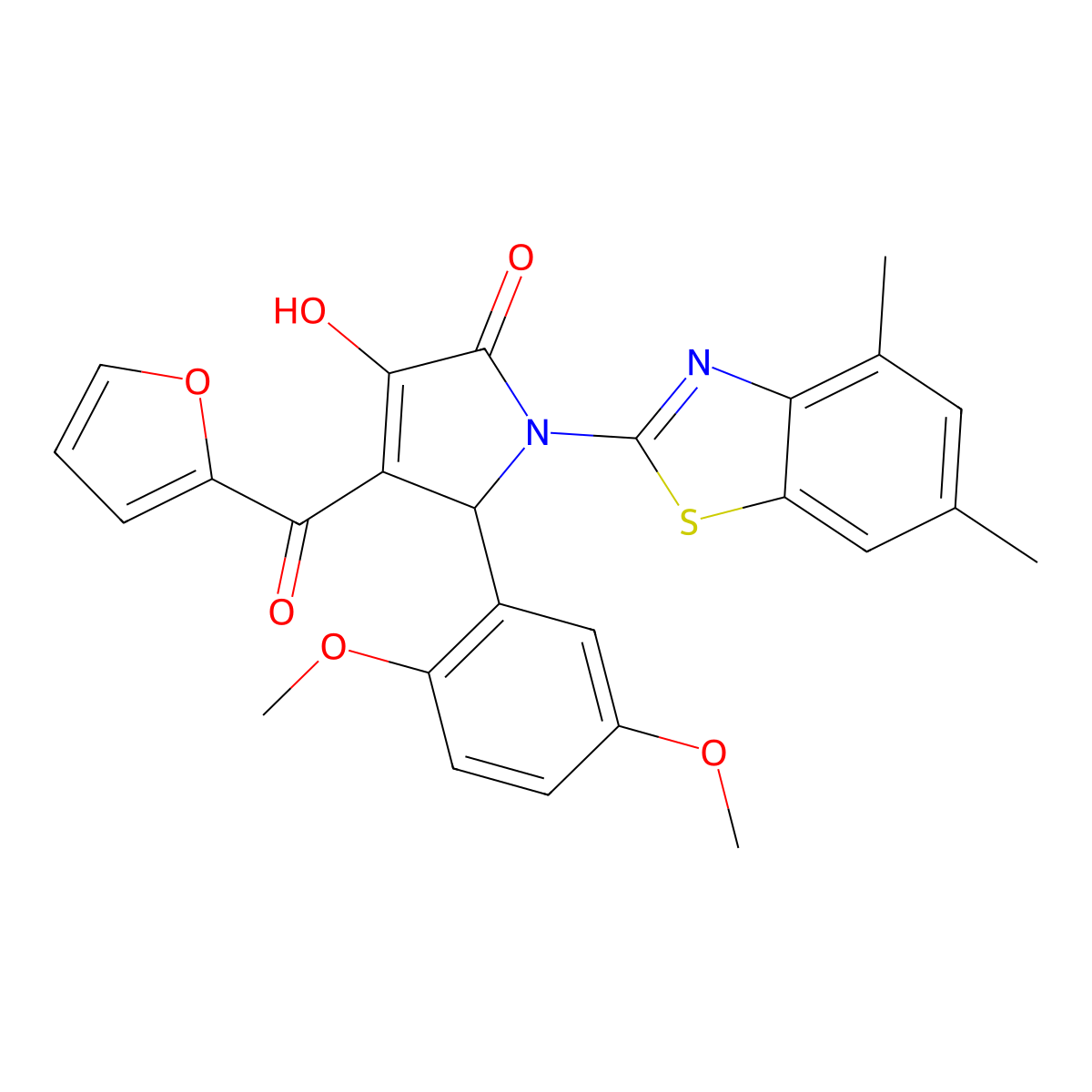5-(2,5-Dimethoxyphenyl)-1-(4,6-dimethylbenzothiazol-2-yl)-4-(2-furylcarbonyl)-3-hydroxy-3-pyrrolin-2-one molecular structure, CAS 514194-78-6