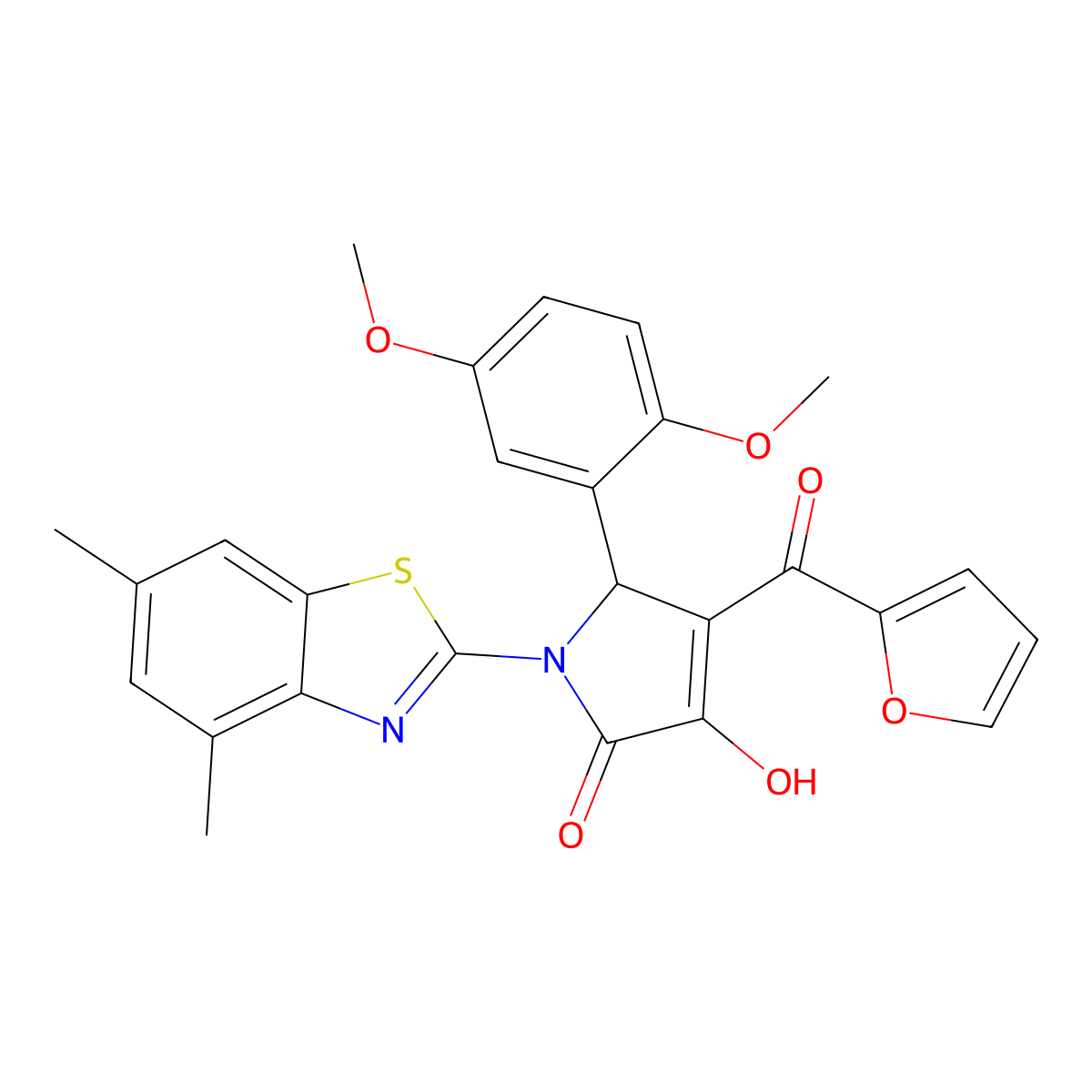 5-(2,5-Dimethoxyphenyl)-1-(4,6-dimethylbenzothiazol-2-yl)-4-(2-furylcarbonyl)-3-hydroxy-3-pyrrolin-2-one molecular structure, CAS 514194-78-6