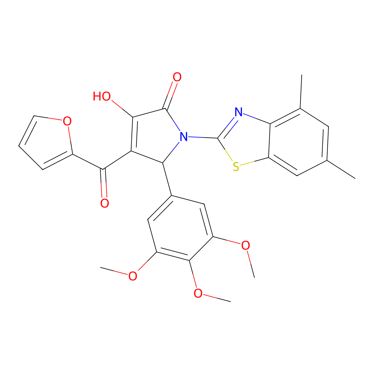 (4E)-1-(4,6-dimethyl-1,3-benzothiazol-2-yl)-4-[furan-2-yl(hydroxy)methylidene]-5-(3,4,5-trimethoxyphenyl)pyrrolidine-2,3-dione molecular structure, CAS 514194-80-0