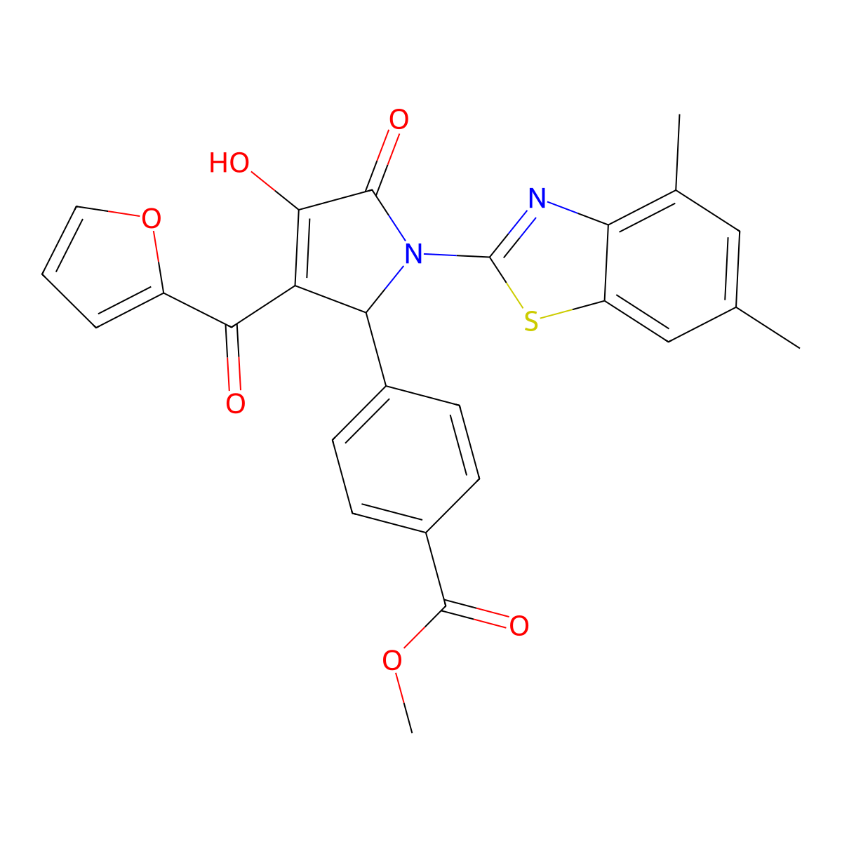 methyl 4-{(3E)-1-(4,6-dimethyl-1,3-benzothiazol-2-yl)-3-[furan-2-yl(hydroxy)methylidene]-4,5-dioxopyrrolidin-2-yl}benzoate molecular structure, CAS 514194-81-1