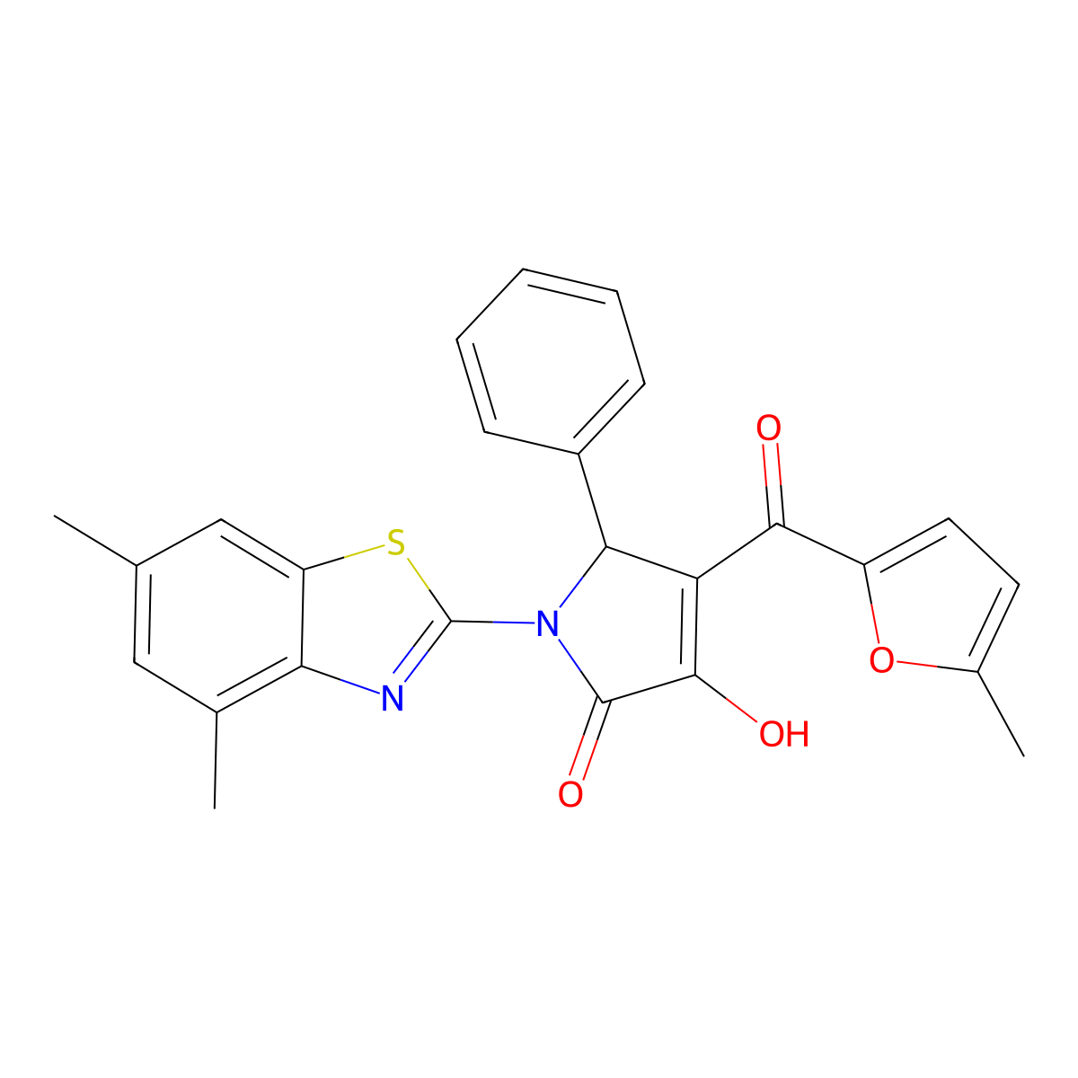 (4E)-1-(4,6-dimethyl-1,3-benzothiazol-2-yl)-4-[hydroxy(5-methylfuran-2-yl)methylidene]-5-phenylpyrrolidine-2,3-dione molecular structure, CAS 514194-82-2