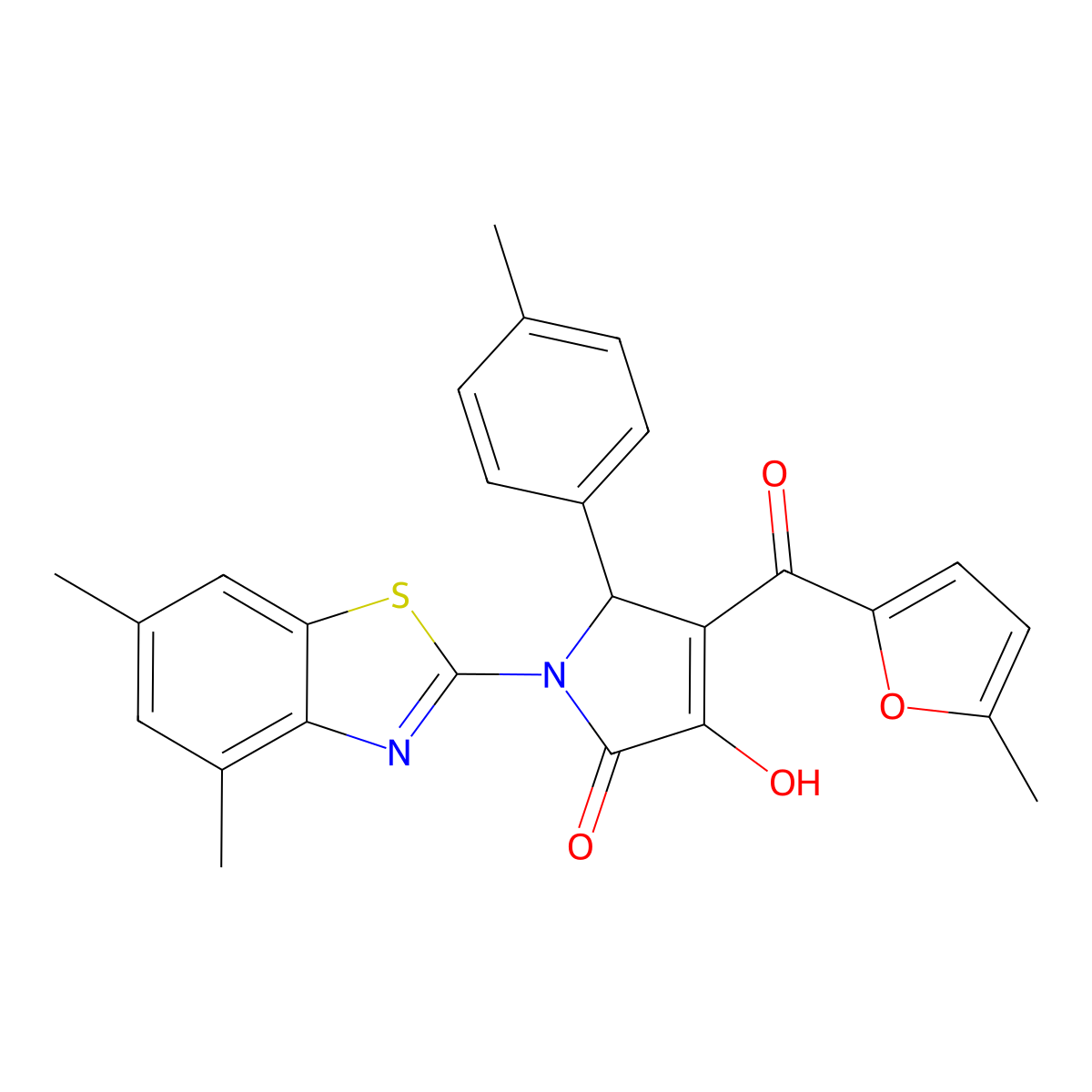 (4E)-1-(4,6-dimethyl-1,3-benzothiazol-2-yl)-4-[hydroxy(5-methylfuran-2-yl)methylidene]-5-(4-methylphenyl)pyrrolidine-2,3-dione molecular structure, CAS 514194-83-3