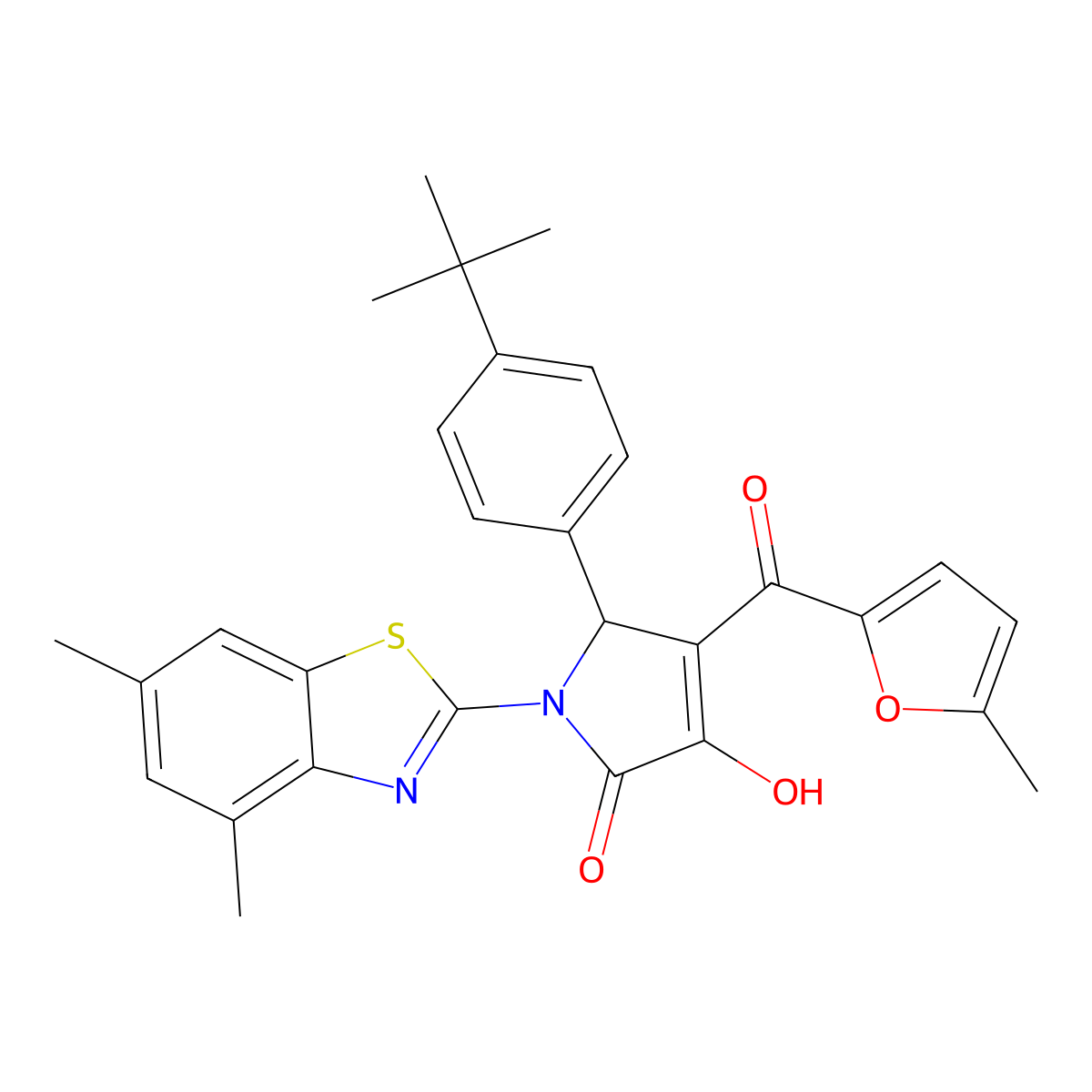 (4E)-5-(4-tert-butylphenyl)-1-(4,6-dimethyl-1,3-benzothiazol-2-yl)-4-[hydroxy(5-methylfuran-2-yl)methylidene]pyrrolidine-2,3-dione molecular structure, CAS 514194-85-5