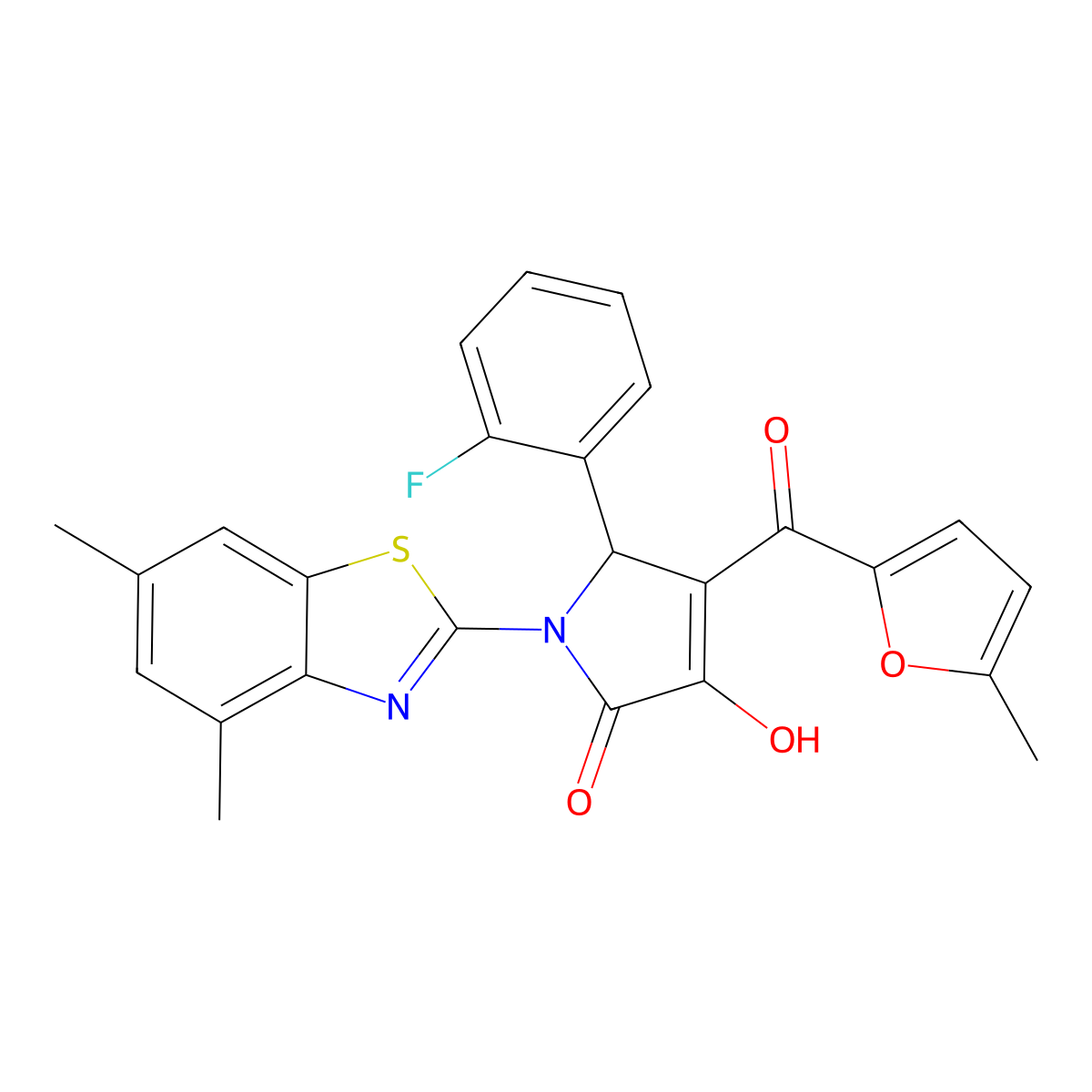(4E)-1-(4,6-dimethyl-1,3-benzothiazol-2-yl)-5-(2-fluorophenyl)-4-[hydroxy(5-methylfuran-2-yl)methylidene]pyrrolidine-2,3-dione molecular structure, CAS 514194-86-6
