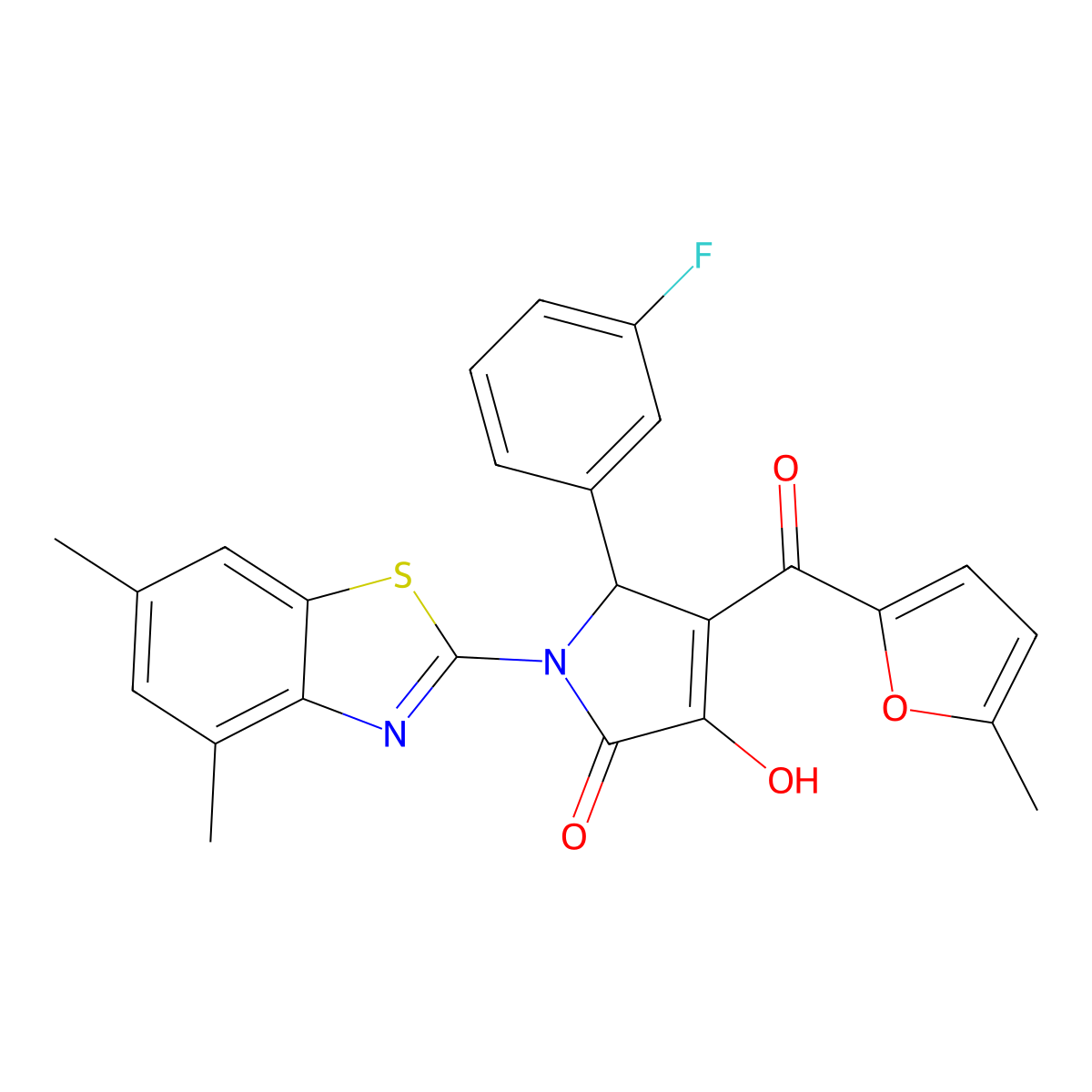 (4E)-1-(4,6-dimethyl-1,3-benzothiazol-2-yl)-5-(3-fluorophenyl)-4-[hydroxy(5-methylfuran-2-yl)methylidene]pyrrolidine-2,3-dione molecular structure, CAS 514194-87-7