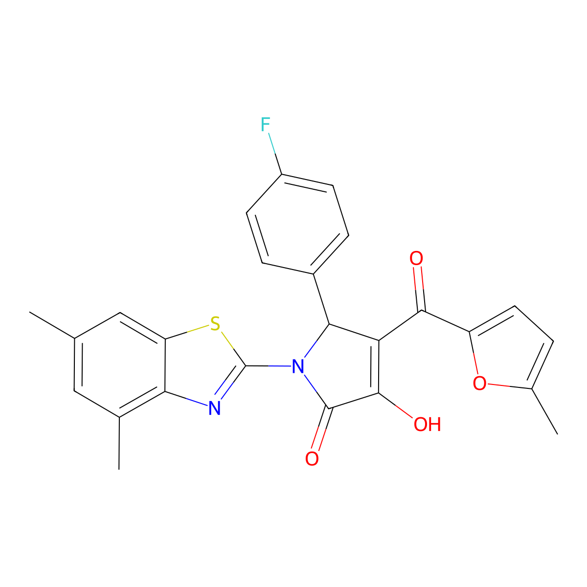 (4E)-1-(4,6-dimethyl-1,3-benzothiazol-2-yl)-5-(4-fluorophenyl)-4-[hydroxy(5-methylfuran-2-yl)methylidene]pyrrolidine-2,3-dione molecular structure, CAS 514194-88-8