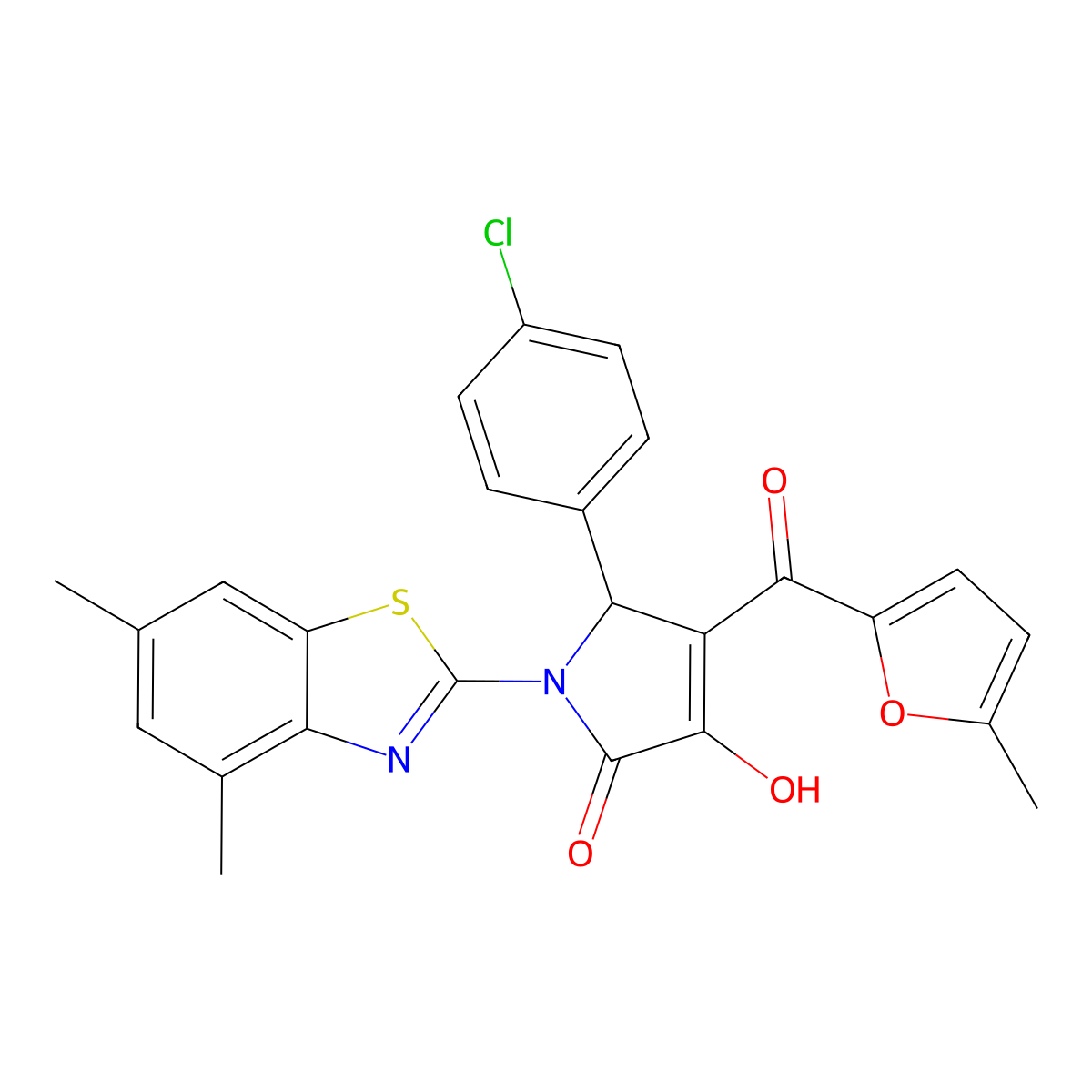 (4E)-5-(4-chlorophenyl)-1-(4,6-dimethyl-1,3-benzothiazol-2-yl)-4-[hydroxy(5-methylfuran-2-yl)methylidene]pyrrolidine-2,3-dione molecular structure, CAS 514194-90-2