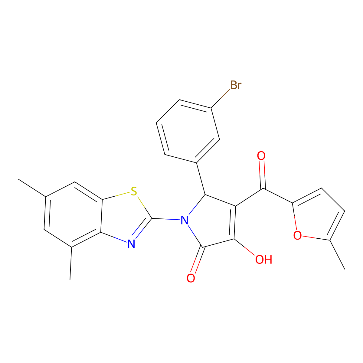 (4E)-5-(3-bromophenyl)-1-(4,6-dimethyl-1,3-benzothiazol-2-yl)-4-[hydroxy(5-methylfuran-2-yl)methylidene]pyrrolidine-2,3-dione molecular structure, CAS 514194-91-3