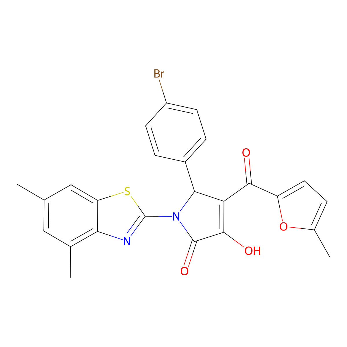 (4E)-5-(4-bromophenyl)-1-(4,6-dimethyl-1,3-benzothiazol-2-yl)-4-[hydroxy(5-methylfuran-2-yl)methylidene]pyrrolidine-2,3-dione molecular structure, CAS 514194-92-4