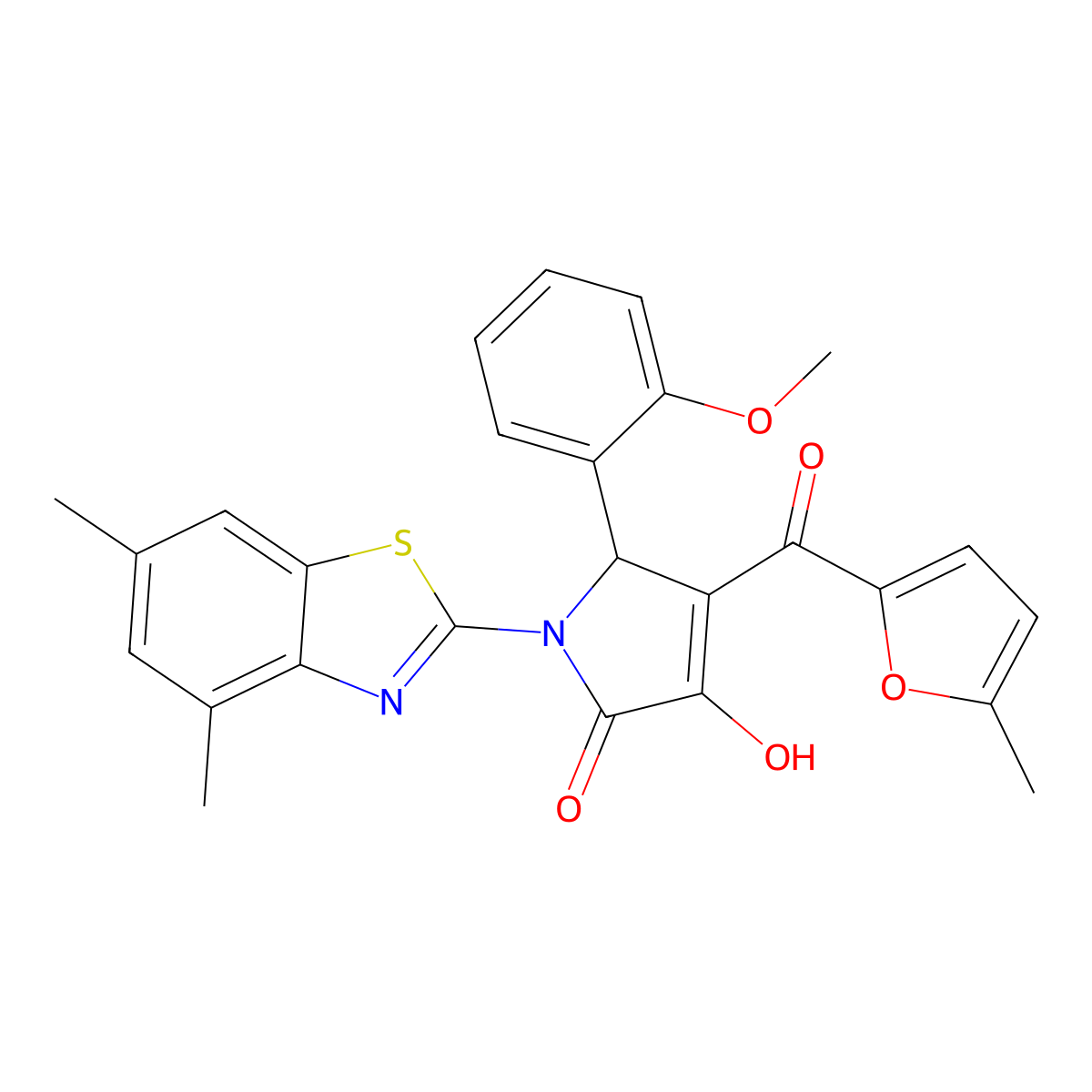 1-(4,6-dimethyl-1,3-benzothiazol-2-yl)-3-hydroxy-5-(2-methoxyphenyl)-4-(5-methyl-2-furoyl)-1,5-dihydro-2H-pyrrol-2-one molecular structure, CAS 514194-94-6