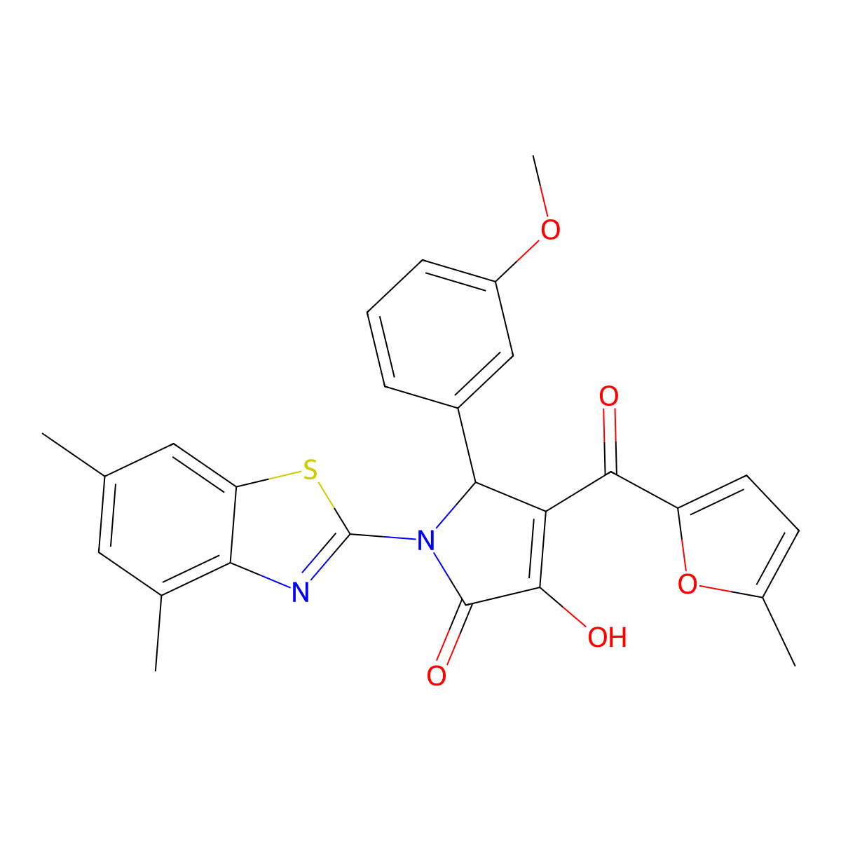 (4E)-1-(4,6-dimethyl-1,3-benzothiazol-2-yl)-4-[hydroxy(5-methylfuran-2-yl)methylidene]-5-(3-methoxyphenyl)pyrrolidine-2,3-dione molecular structure, CAS 514194-95-7