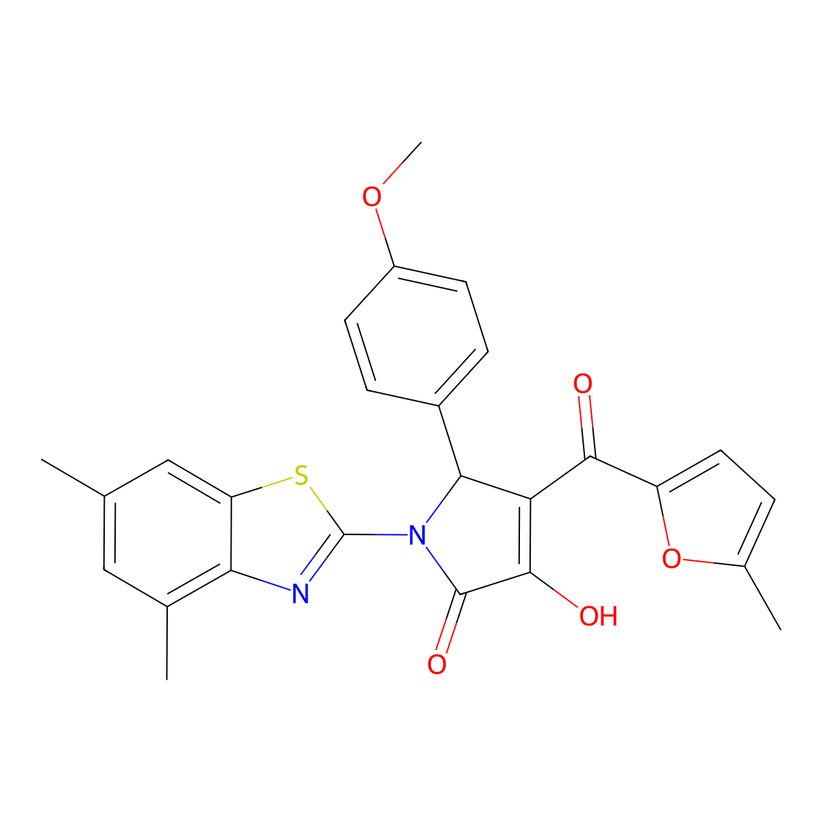 (4E)-1-(4,6-dimethyl-1,3-benzothiazol-2-yl)-4-[hydroxy(5-methylfuran-2-yl)methylidene]-5-(4-methoxyphenyl)pyrrolidine-2,3-dione molecular structure, CAS 514194-96-8