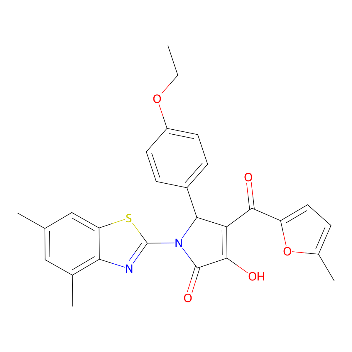 (4E)-1-(4,6-dimethyl-1,3-benzothiazol-2-yl)-5-(4-ethoxyphenyl)-4-[hydroxy(5-methylfuran-2-yl)methylidene]pyrrolidine-2,3-dione molecular structure, CAS 514194-97-9
