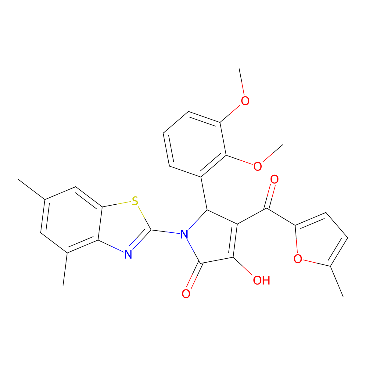 (4E)-5-(2,3-dimethoxyphenyl)-1-(4,6-dimethyl-1,3-benzothiazol-2-yl)-4-[hydroxy(5-methylfuran-2-yl)methylidene]pyrrolidine-2,3-dione molecular structure, CAS 514194-98-0