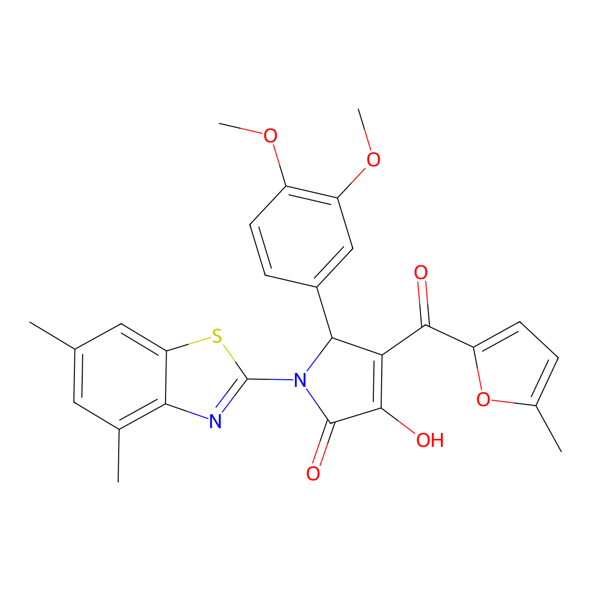 (4E)-5-(3,4-dimethoxyphenyl)-1-(4,6-dimethyl-1,3-benzothiazol-2-yl)-4-[hydroxy(5-methylfuran-2-yl)methylidene]pyrrolidine-2,3-dione molecular structure, CAS 514194-99-1