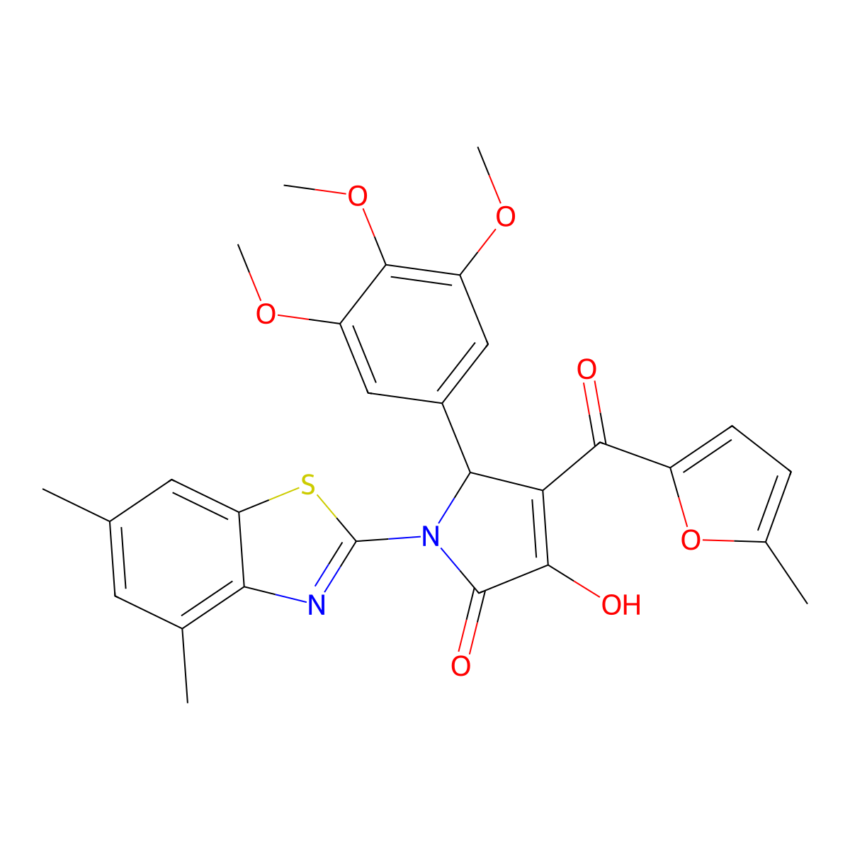 (4E)-1-(4,6-dimethyl-1,3-benzothiazol-2-yl)-4-[hydroxy(5-methylfuran-2-yl)methylidene]-5-(3,4,5-trimethoxyphenyl)pyrrolidine-2,3-dione molecular structure, CAS 514195-01-8