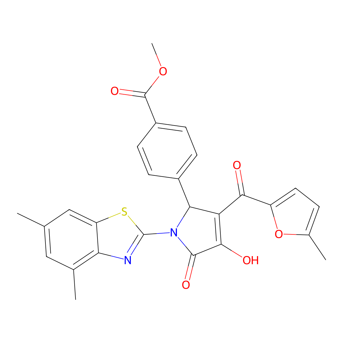 methyl 4-{(3E)-1-(4,6-dimethyl-1,3-benzothiazol-2-yl)-3-[hydroxy(5-methylfuran-2-yl)methylidene]-4,5-dioxopyrrolidin-2-yl}benzoate molecular structure, CAS 514195-02-9