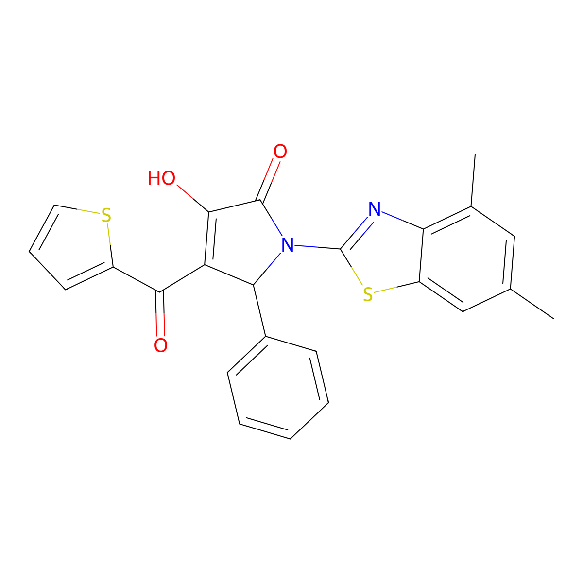 (4E)-1-(4,6-dimethyl-1,3-benzothiazol-2-yl)-4-[hydroxy(thiophen-2-yl)methylidene]-5-phenylpyrrolidine-2,3-dione molecular structure, CAS 514195-03-0