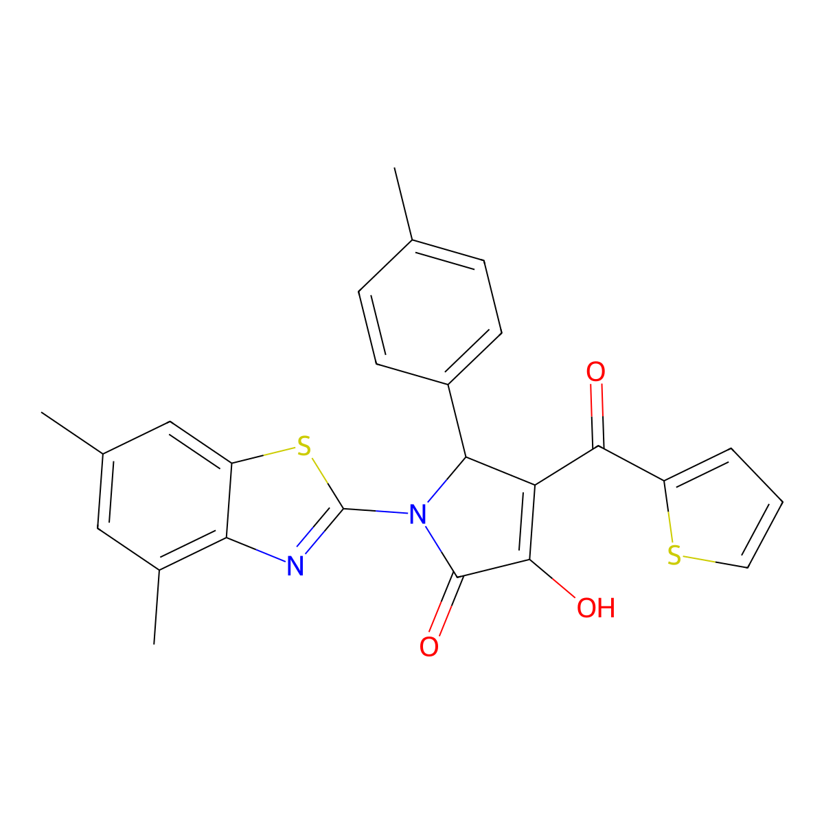 (4E)-1-(4,6-dimethyl-1,3-benzothiazol-2-yl)-4-[hydroxy(thiophen-2-yl)methylidene]-5-(4-methylphenyl)pyrrolidine-2,3-dione molecular structure, CAS 514195-04-1