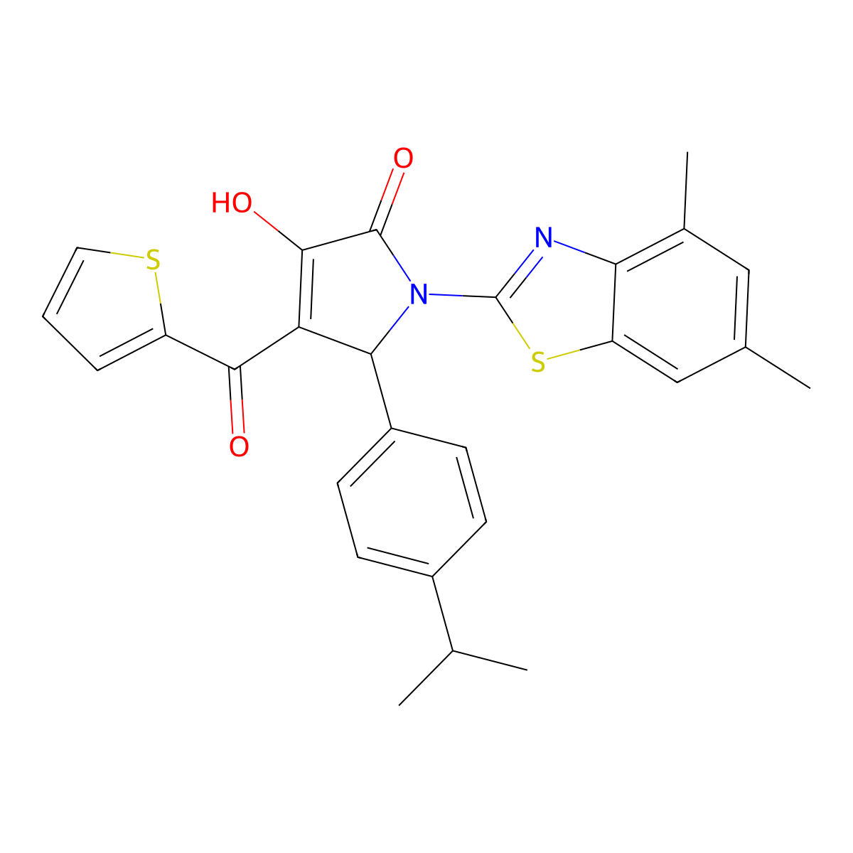 (4E)-1-(4,6-dimethyl-1,3-benzothiazol-2-yl)-4-[hydroxy(thiophen-2-yl)methylidene]-5-[4-(propan-2-yl)phenyl]pyrrolidine-2,3-dione molecular structure, CAS 514195-05-2
