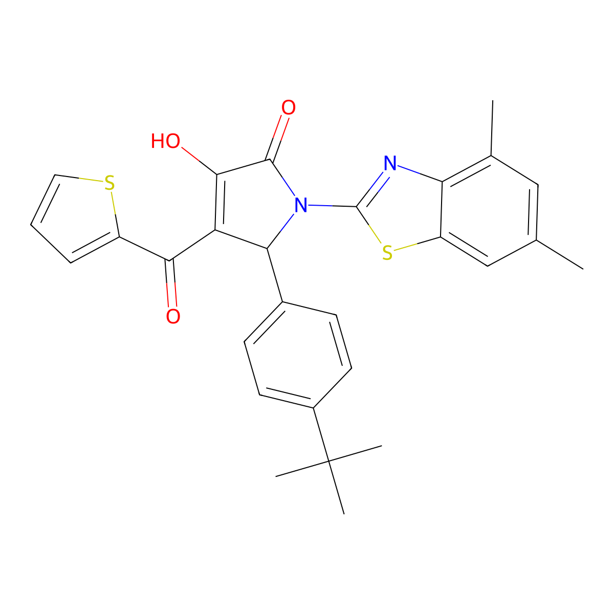 (4E)-5-(4-tert-butylphenyl)-1-(4,6-dimethyl-1,3-benzothiazol-2-yl)-4-[hydroxy(thiophen-2-yl)methylidene]pyrrolidine-2,3-dione molecular structure, CAS 514195-06-3