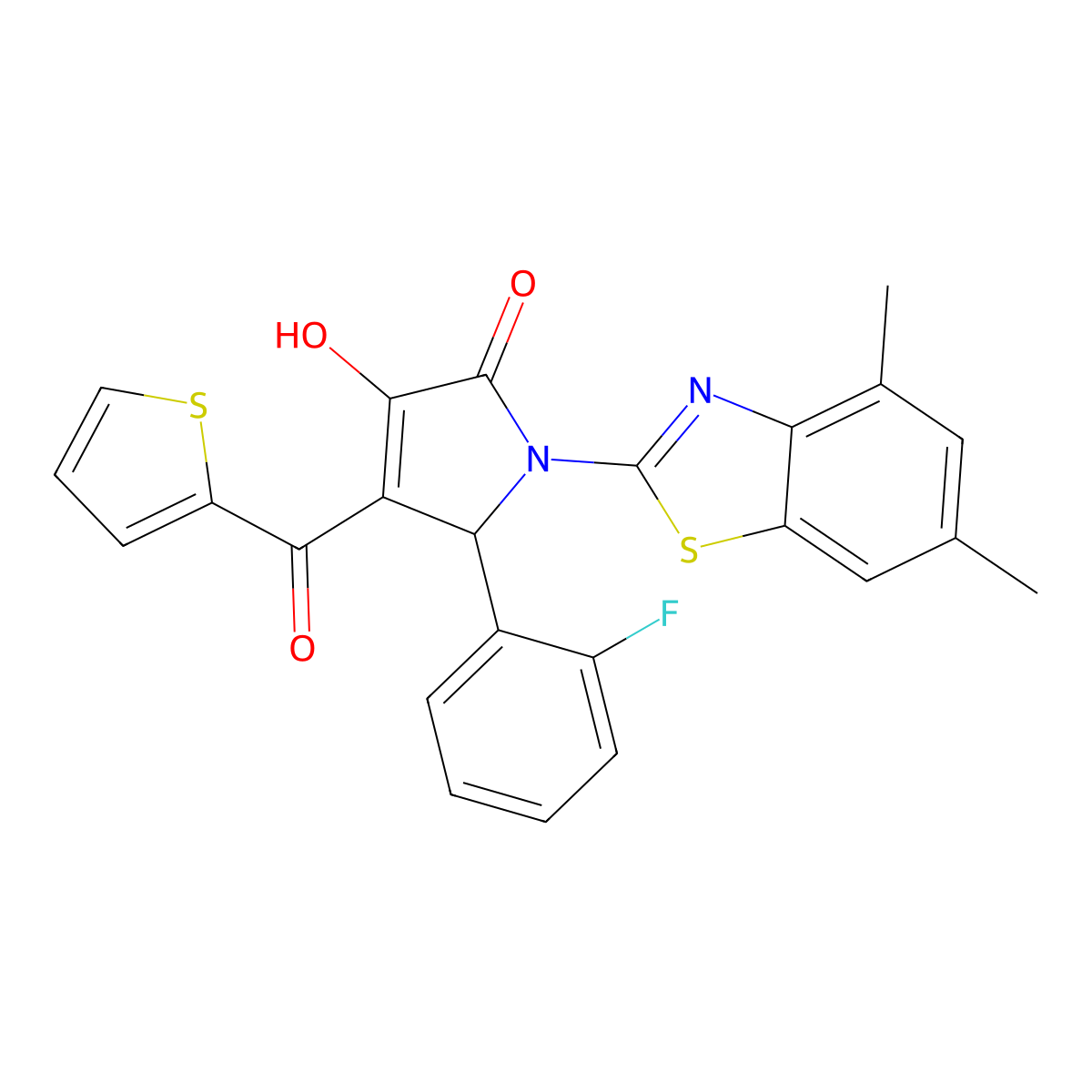 (4E)-1-(4,6-dimethyl-1,3-benzothiazol-2-yl)-5-(2-fluorophenyl)-4-[hydroxy(thiophen-2-yl)methylidene]pyrrolidine-2,3-dione molecular structure, CAS 514195-07-4