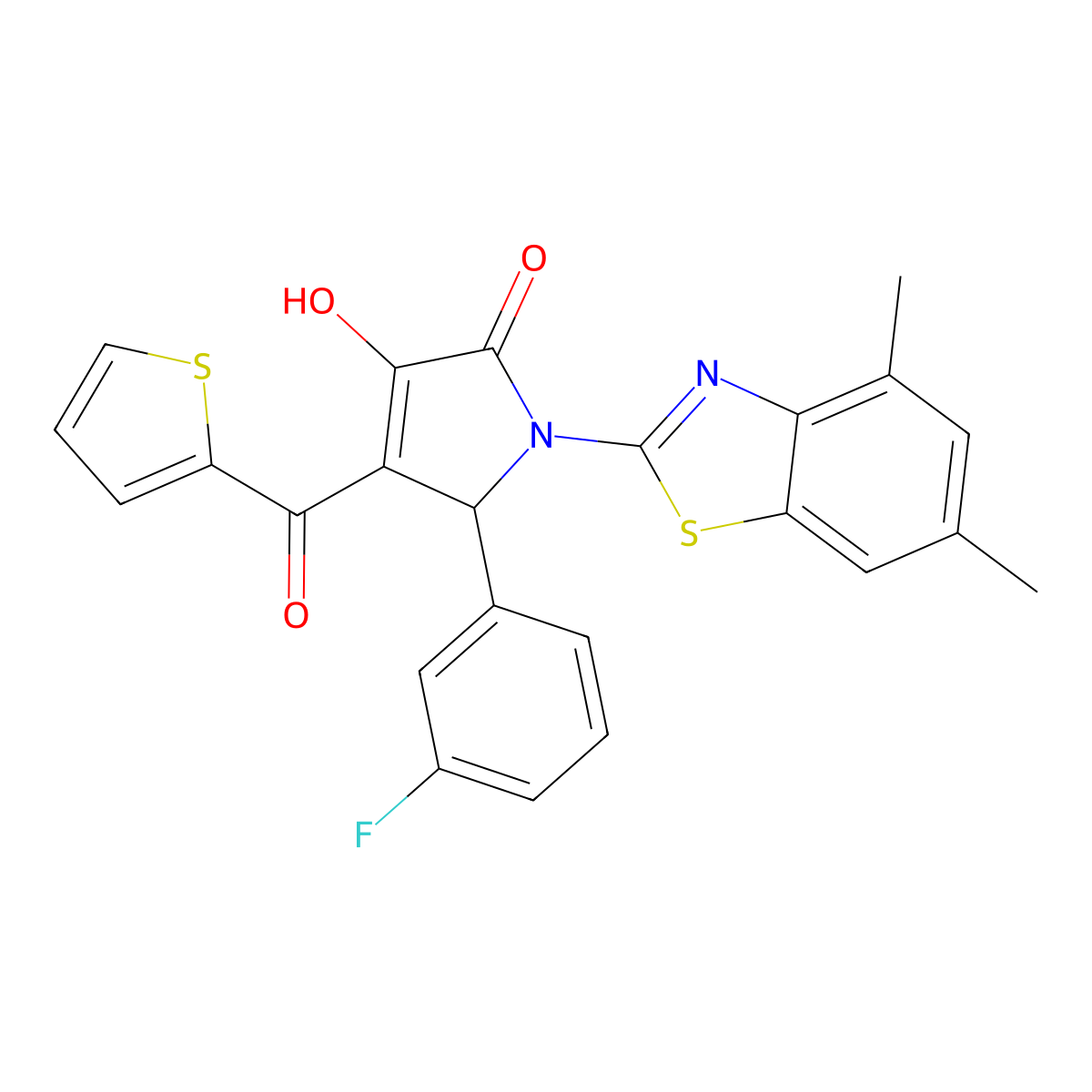 (4E)-1-(4,6-dimethyl-1,3-benzothiazol-2-yl)-5-(3-fluorophenyl)-4-[hydroxy(thiophen-2-yl)methylidene]pyrrolidine-2,3-dione molecular structure, CAS 514195-08-5