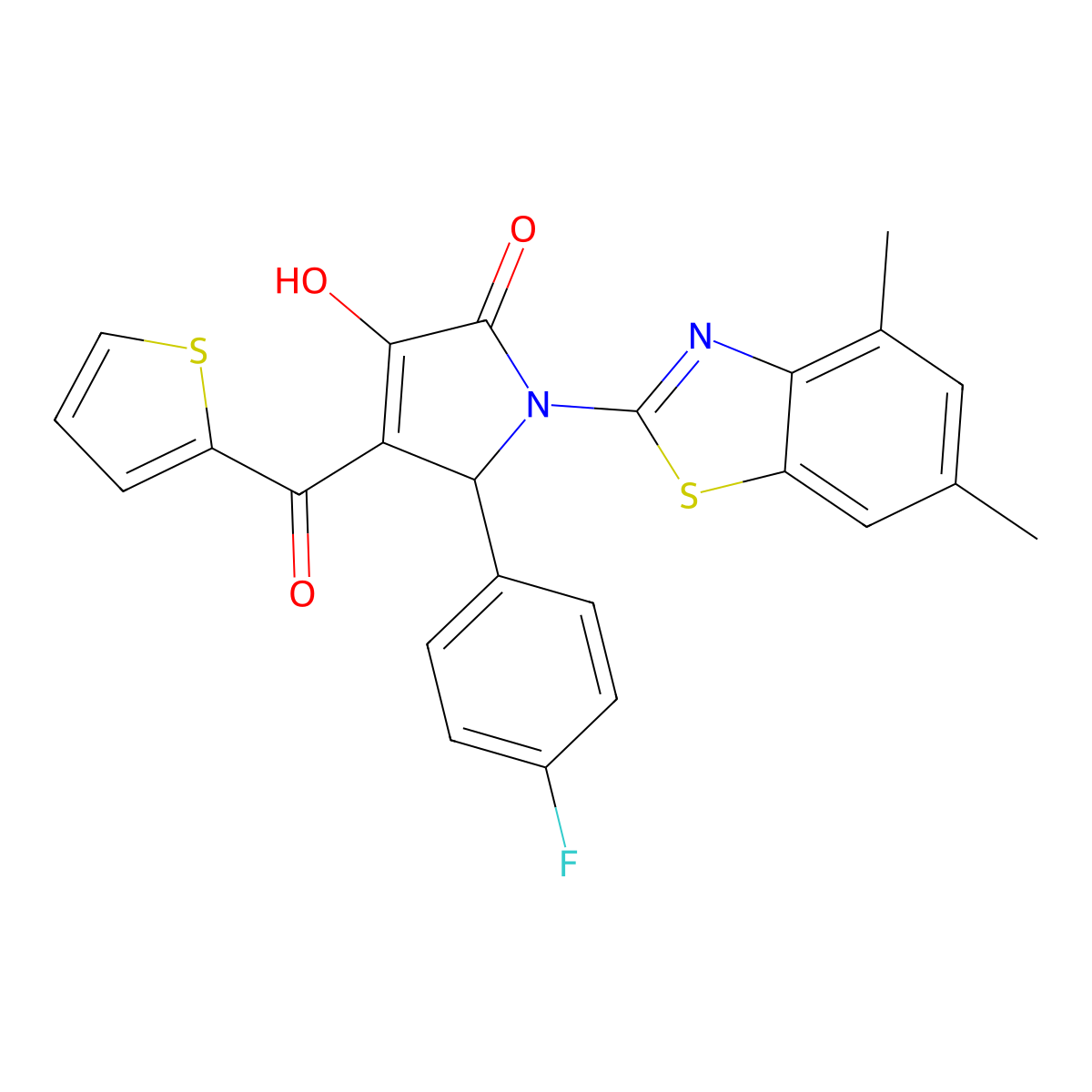 (4E)-1-(4,6-dimethyl-1,3-benzothiazol-2-yl)-5-(4-fluorophenyl)-4-[hydroxy(thiophen-2-yl)methylidene]pyrrolidine-2,3-dione molecular structure, CAS 514195-09-6