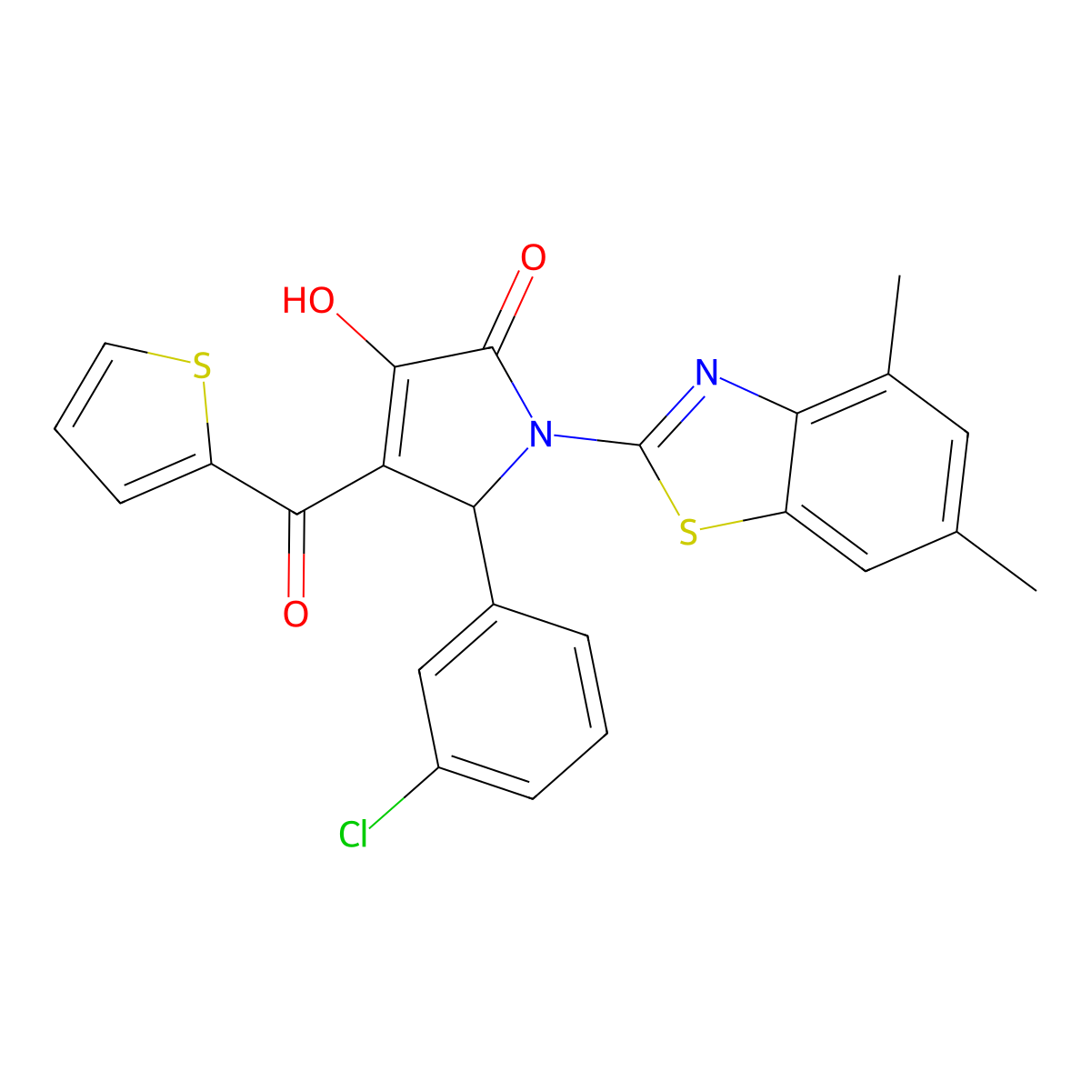 (4E)-5-(3-chlorophenyl)-1-(4,6-dimethyl-1,3-benzothiazol-2-yl)-4-[hydroxy(thiophen-2-yl)methylidene]pyrrolidine-2,3-dione molecular structure, CAS 514195-10-9