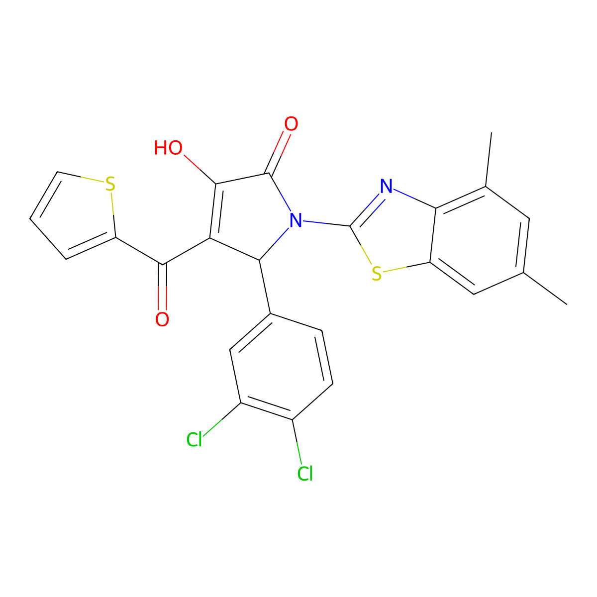 (4E)-5-(3,4-dichlorophenyl)-1-(4,6-dimethyl-1,3-benzothiazol-2-yl)-4-[hydroxy(thiophen-2-yl)methylidene]pyrrolidine-2,3-dione molecular structure, CAS 514195-12-1