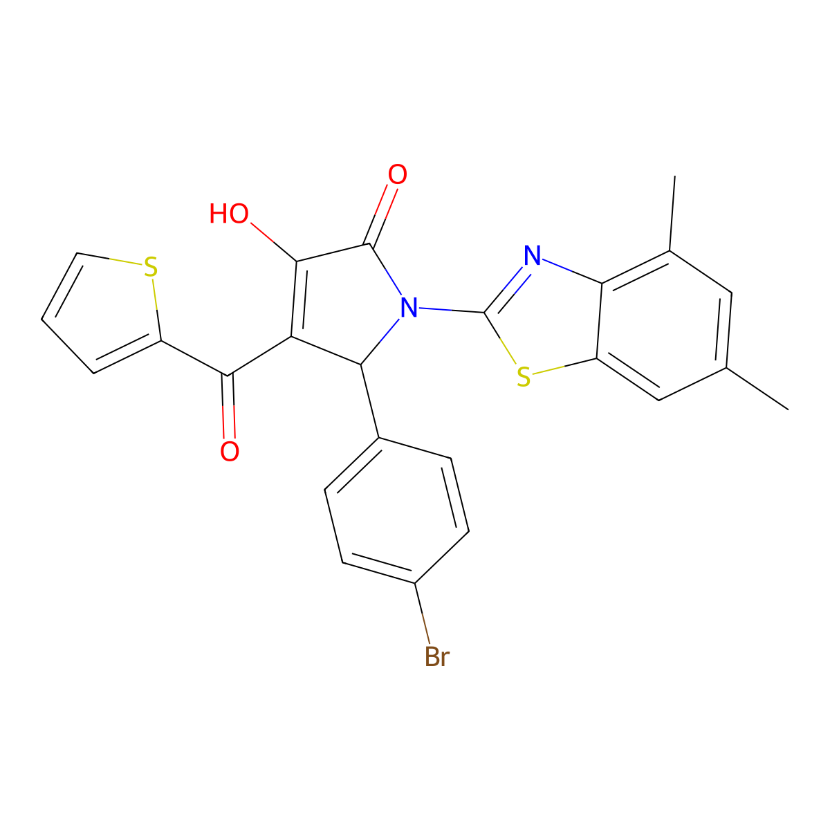 (4E)-5-(4-bromophenyl)-1-(4,6-dimethyl-1,3-benzothiazol-2-yl)-4-[hydroxy(thiophen-2-yl)methylidene]pyrrolidine-2,3-dione molecular structure, CAS 514195-14-3