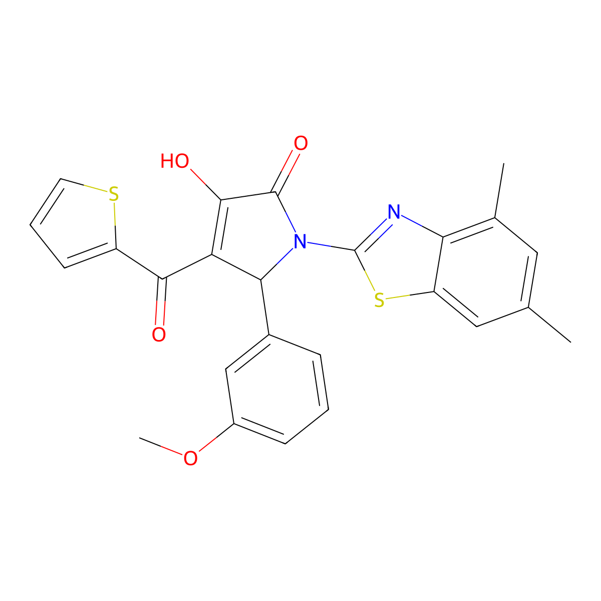 (4E)-1-(4,6-dimethyl-1,3-benzothiazol-2-yl)-4-[hydroxy(thiophen-2-yl)methylidene]-5-(3-methoxyphenyl)pyrrolidine-2,3-dione molecular structure, CAS 514195-17-6