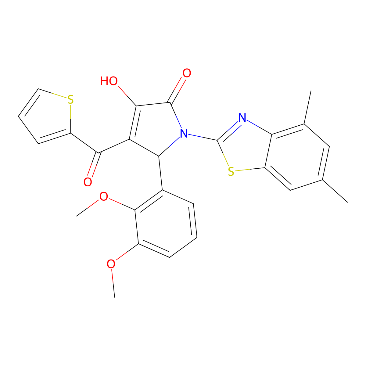 (4E)-5-(2,3-dimethoxyphenyl)-1-(4,6-dimethyl-1,3-benzothiazol-2-yl)-4-[hydroxy(thiophen-2-yl)methylidene]pyrrolidine-2,3-dione molecular structure, CAS 514195-18-7