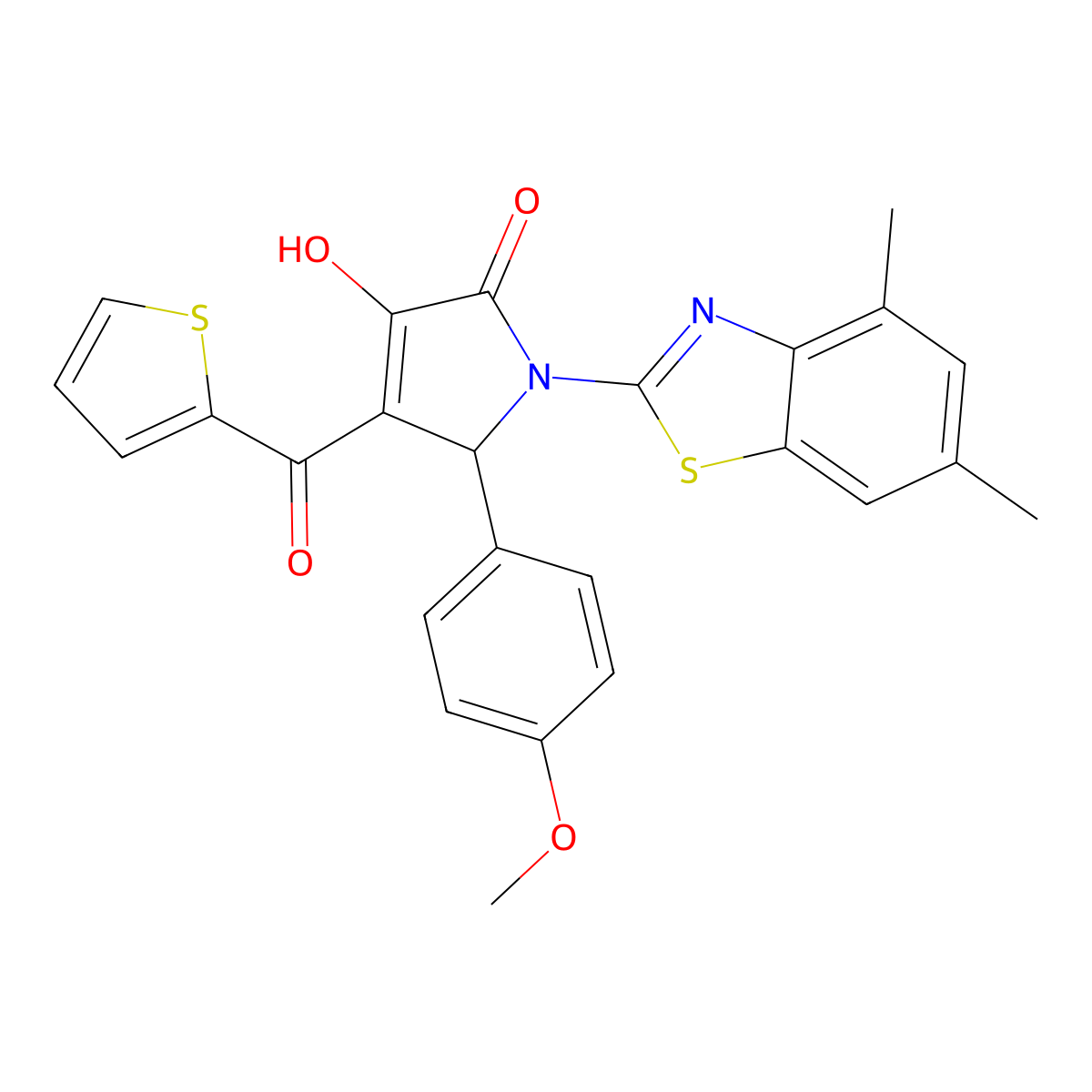 (4E)-1-(4,6-dimethyl-1,3-benzothiazol-2-yl)-4-[hydroxy(thiophen-2-yl)methylidene]-5-(4-methoxyphenyl)pyrrolidine-2,3-dione molecular structure, CAS 514195-19-8
