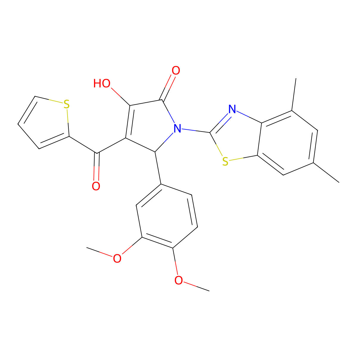 5-(3,4-dimethoxyphenyl)-1-(4,6-dimethyl-1,3-benzothiazol-2-yl)-3-hydroxy-4-(2-thienylcarbonyl)-1,5-dihydro-2H-pyrrol-2-one molecular structure, CAS 514195-20-1