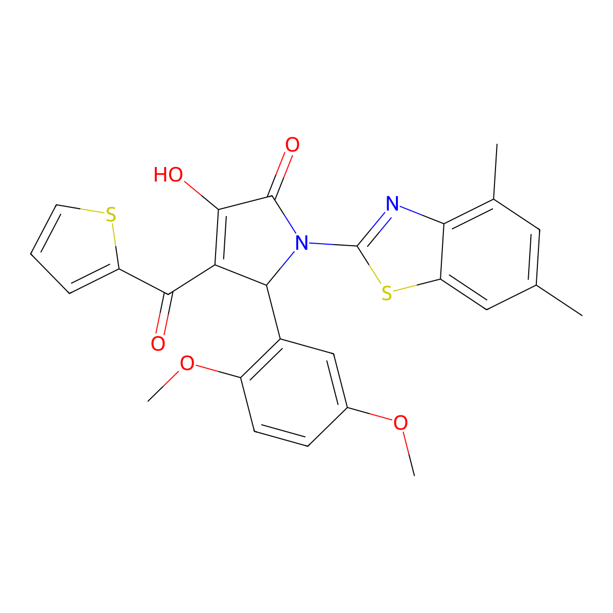 (4E)-5-(2,5-dimethoxyphenyl)-1-(4,6-dimethyl-1,3-benzothiazol-2-yl)-4-[hydroxy(thiophen-2-yl)methylidene]pyrrolidine-2,3-dione molecular structure, CAS 514195-21-2