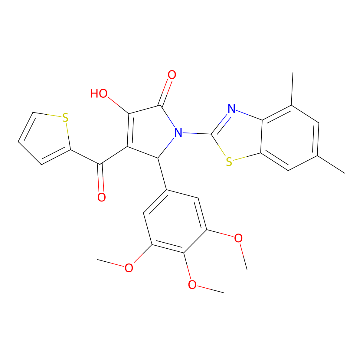 (4E)-1-(4,6-dimethyl-1,3-benzothiazol-2-yl)-4-[hydroxy(thiophen-2-yl)methylidene]-5-(3,4,5-trimethoxyphenyl)pyrrolidine-2,3-dione molecular structure, CAS 514195-22-3